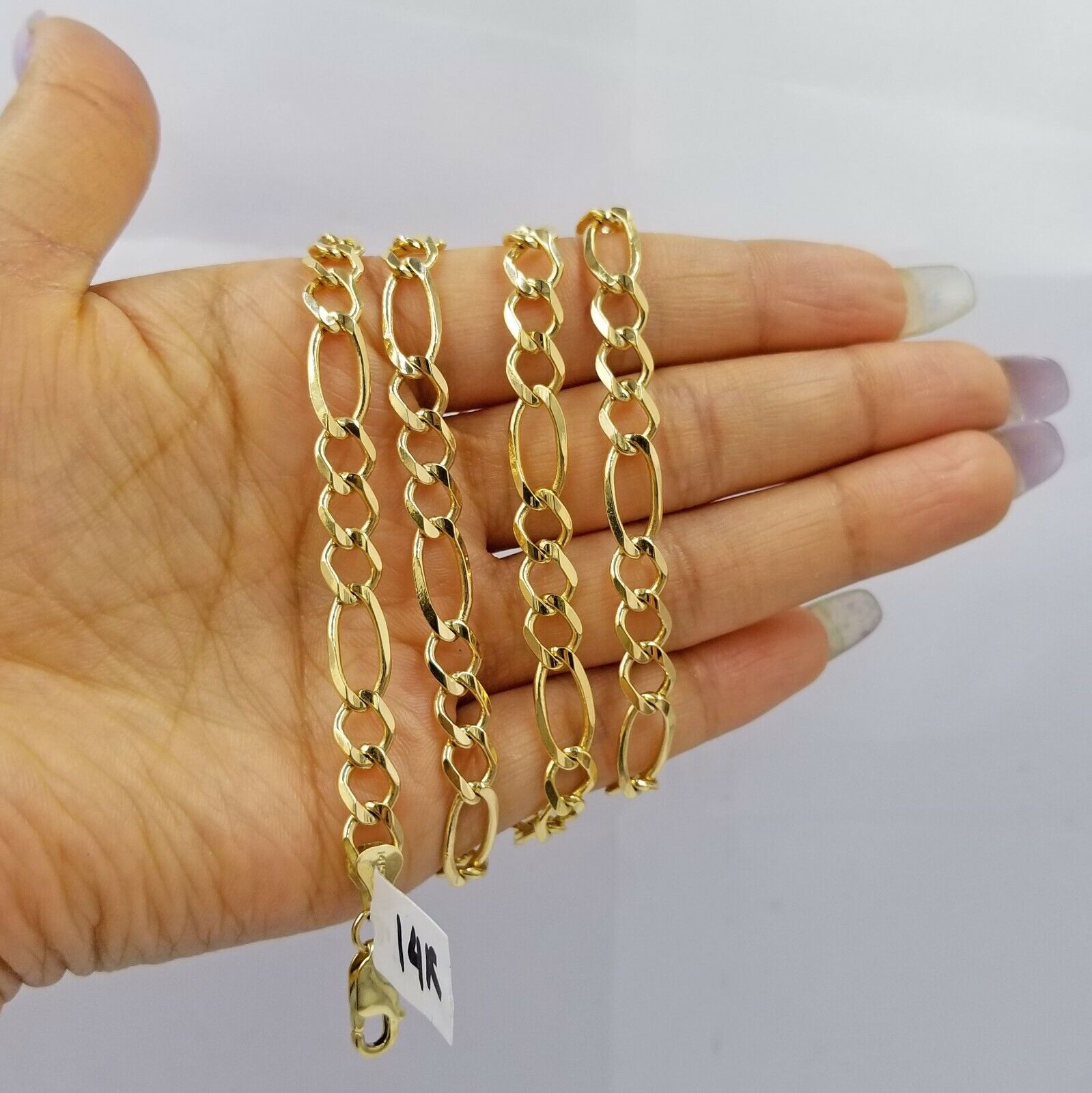 SOLID 14KT Figaro Link Chain Yellow Gold Necklace REAL Heavy 7mm 20" 22" 24" 26"