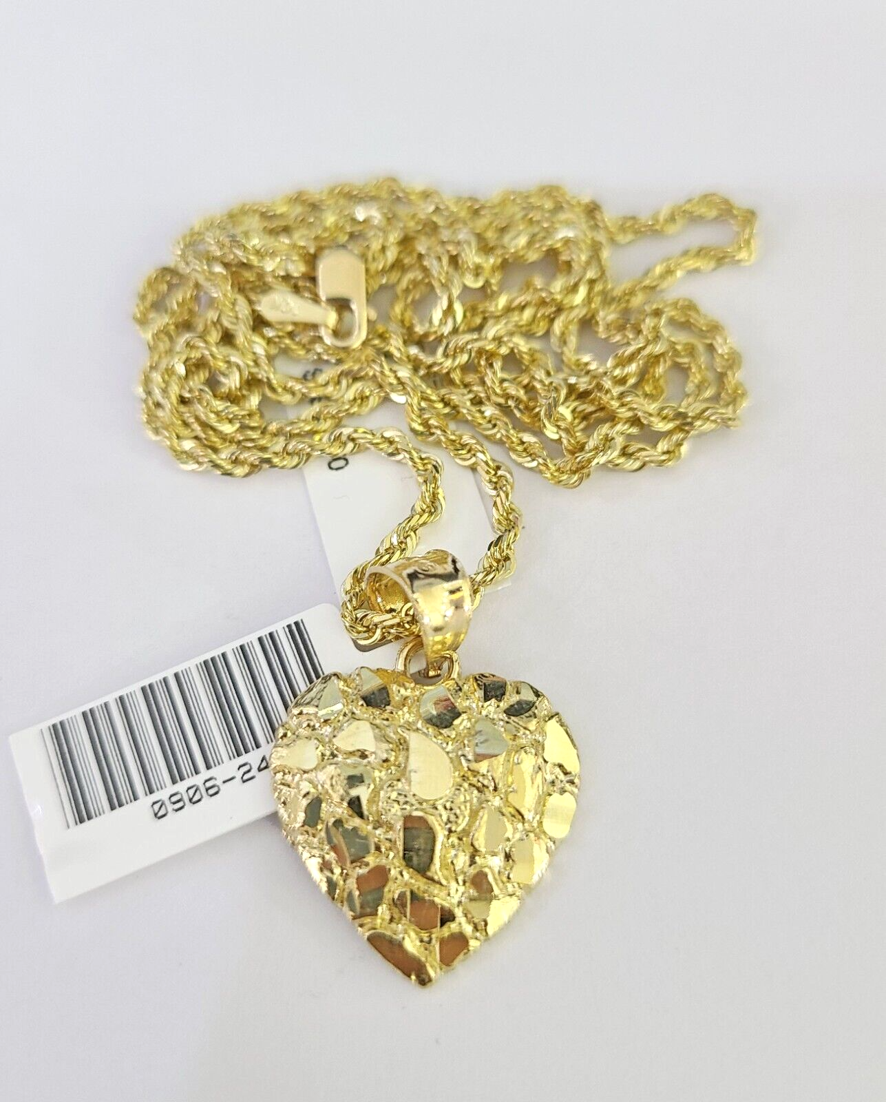 10k Solid Rope Chain 2mm Nugget Heart Pendant Charm Necklace SET 16"-22" Ladies