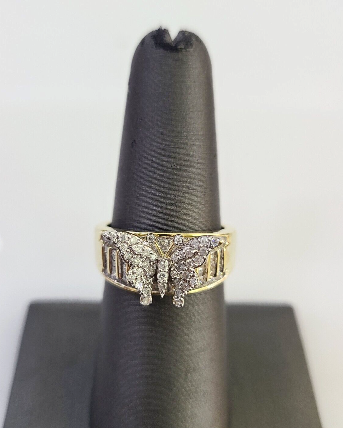 Real 10k Butterfly Diamond Ladies Ring Women Casual 10Kt Yellow Gold All Sizes