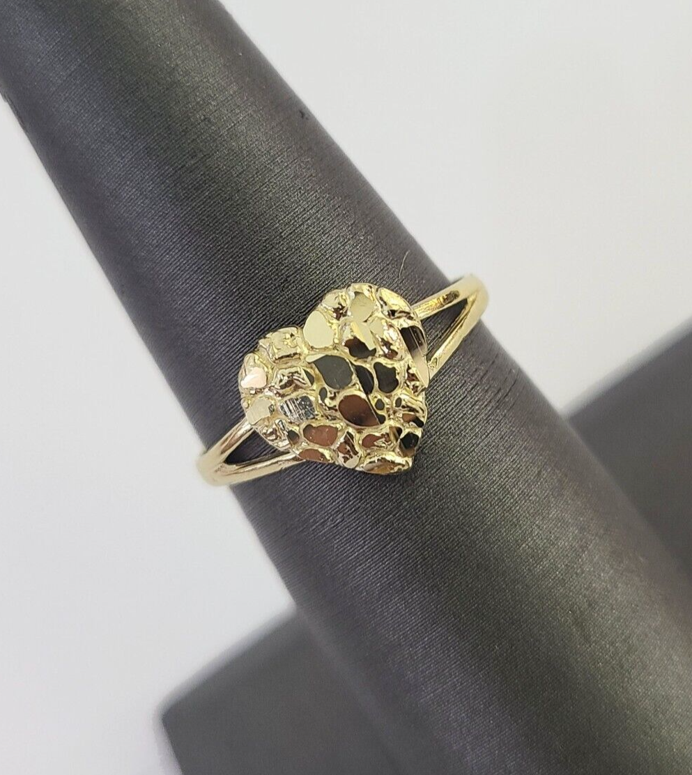 Real 10k Nugget Heart Ring Band Wedding Engagement Women Yellow Gold All Sizes