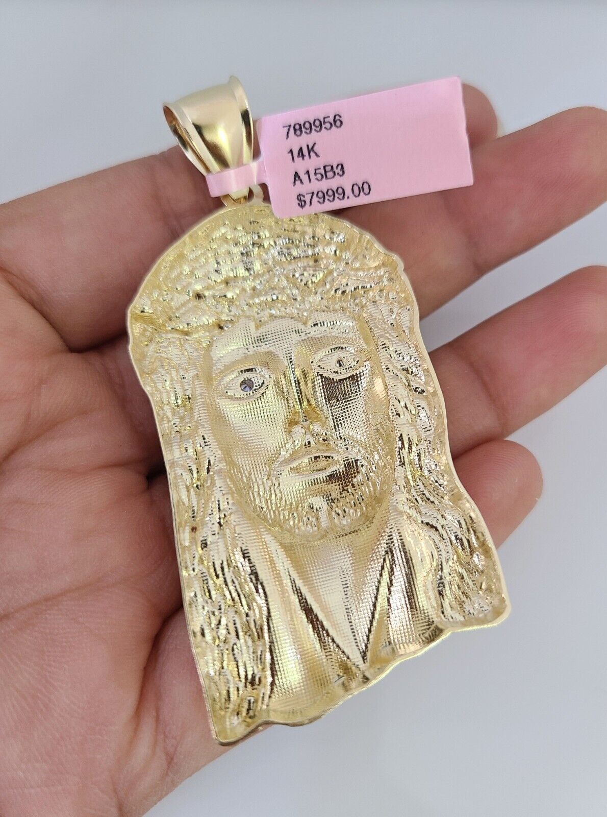 14k Gold Chain Jesus Head Charm Solid Cuban Curb 10mm 20"-30" SET Necklace