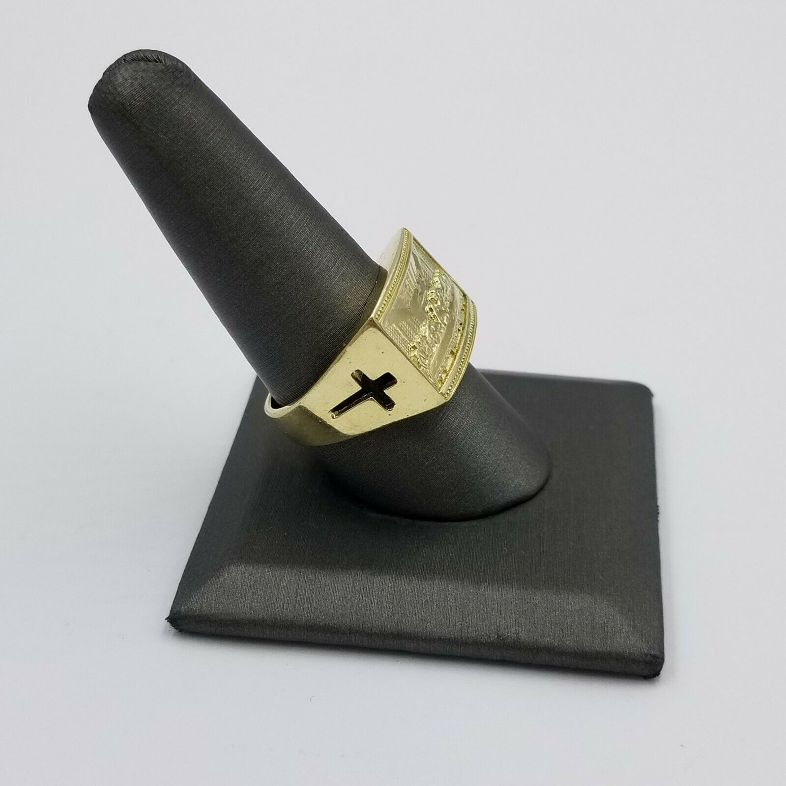 REAL 10k Yellow Gold Last Supper Ring Cross Design Men's Ring, All Sizes