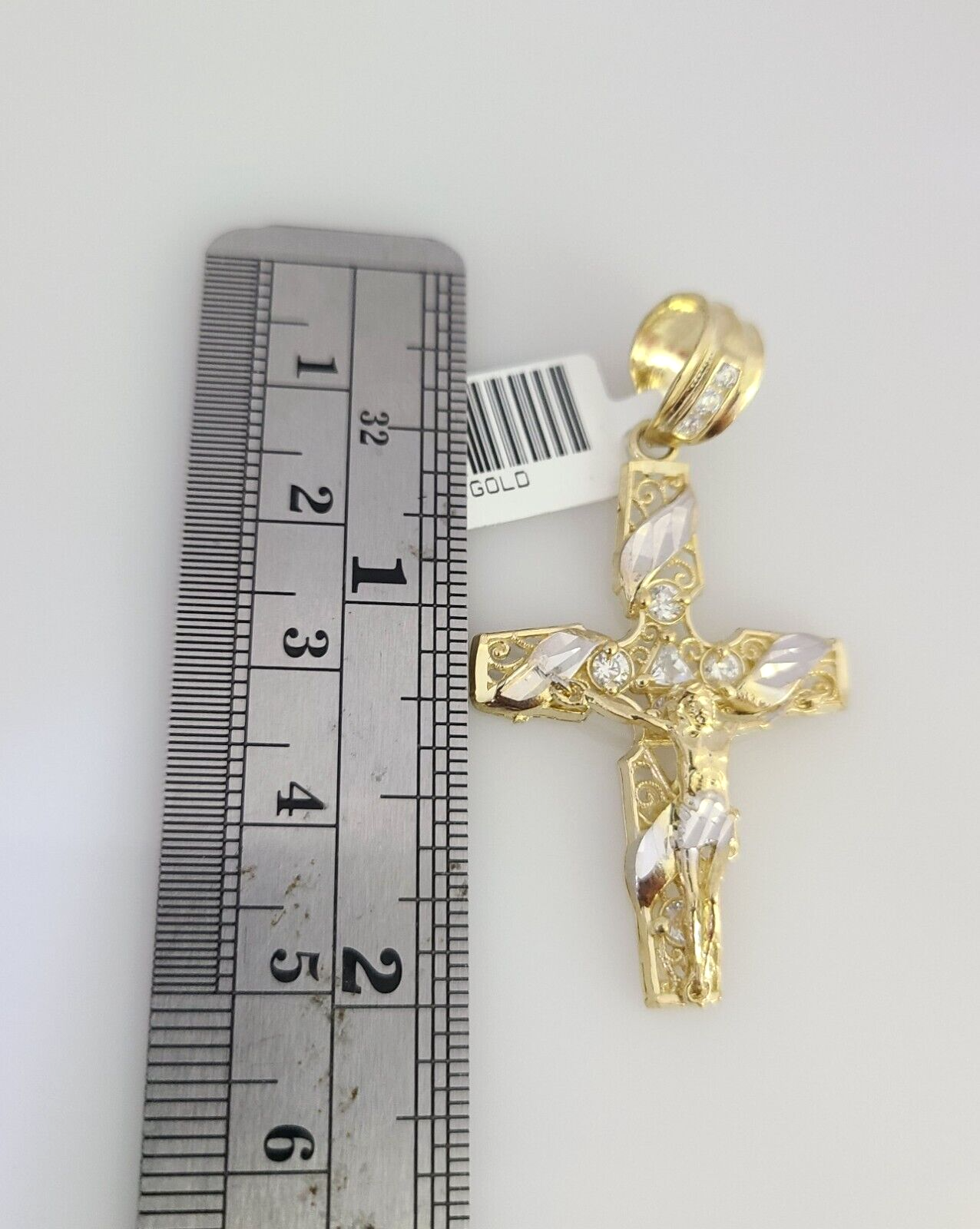 Real 10k Gold Chain Pendant SET Jesus Cross Charm Miami Cuban Link Necklace 2mm