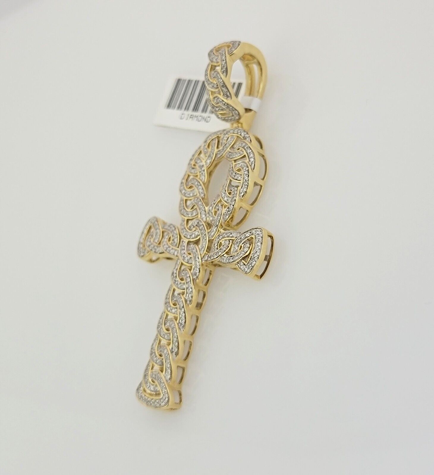 Real Diamond Ankh Cross Charm Pendant 10k Yellow Gold men's 1 CT Natural Daimond