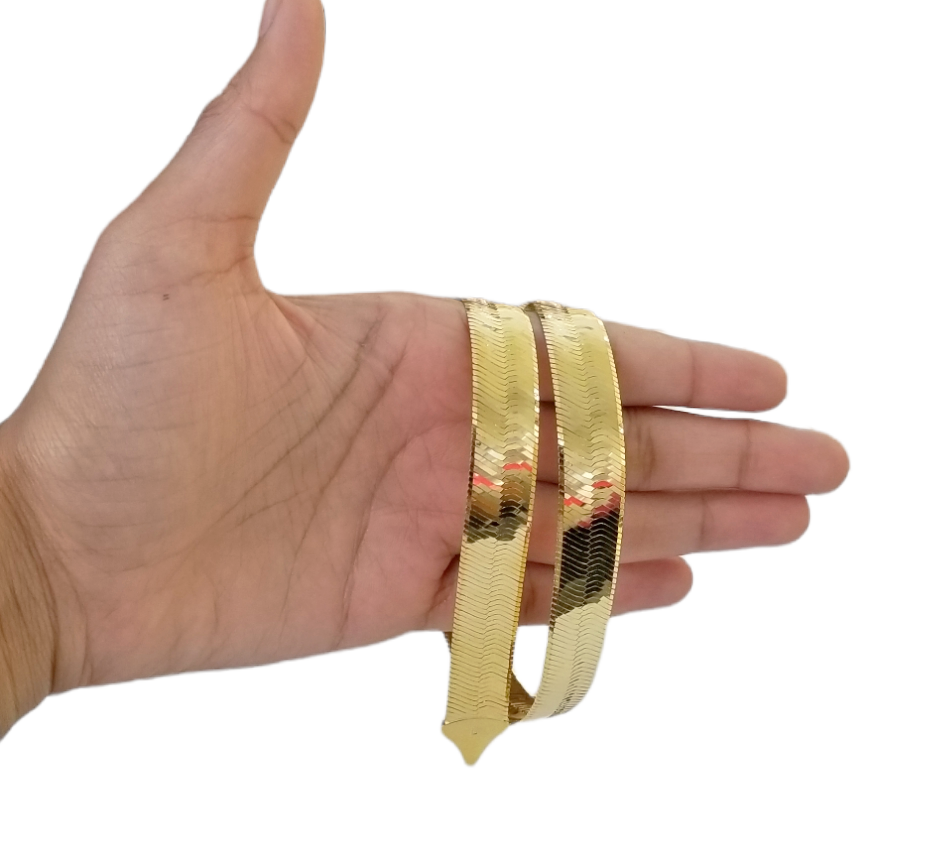 Real 10K Yellow Gold Herring Bone Chain  14mm Necklace 22" Inch Lobster lock