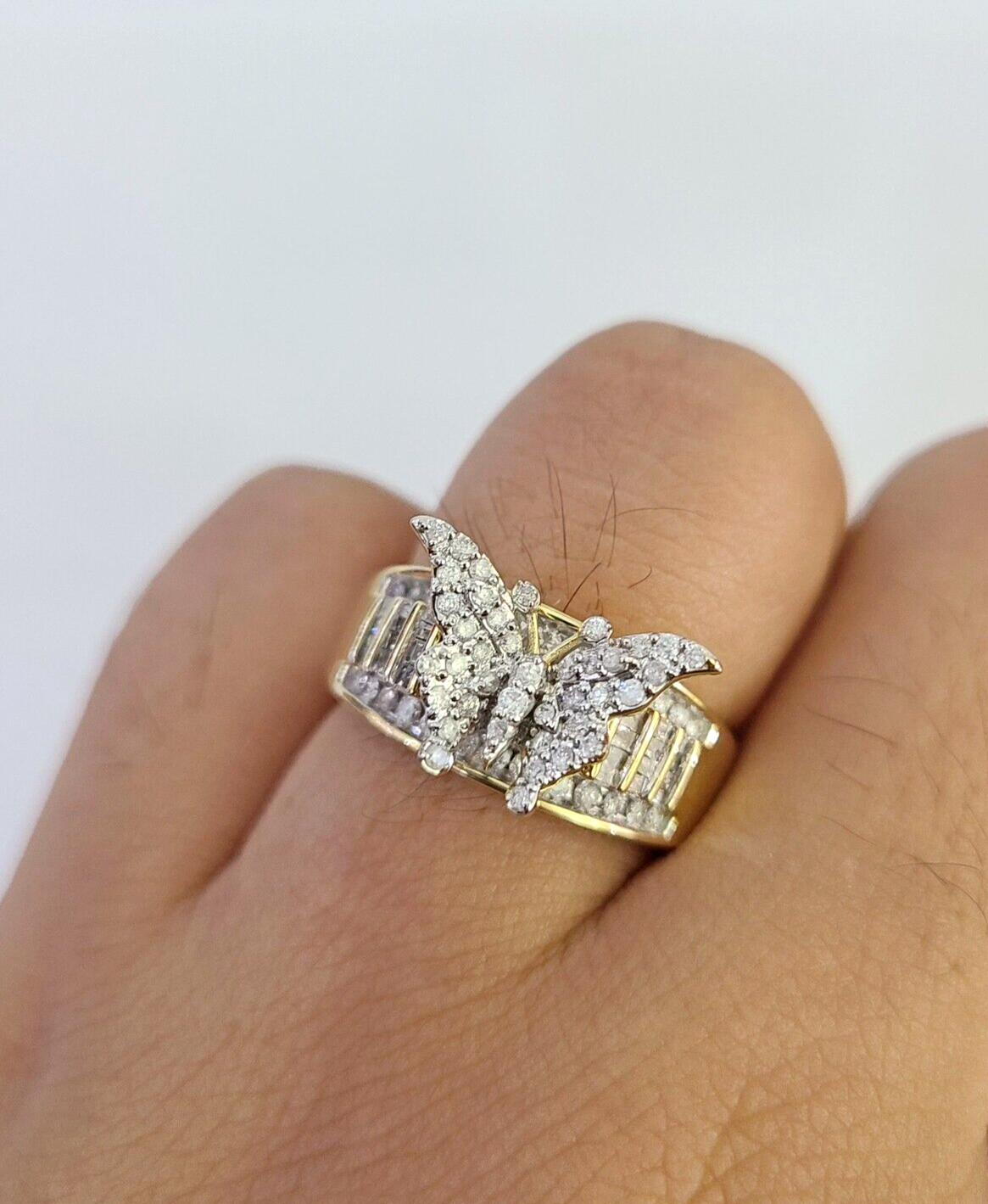 Real 10k Butterfly Diamond Ladies Ring Women Casual 10Kt Yellow Gold All Sizes