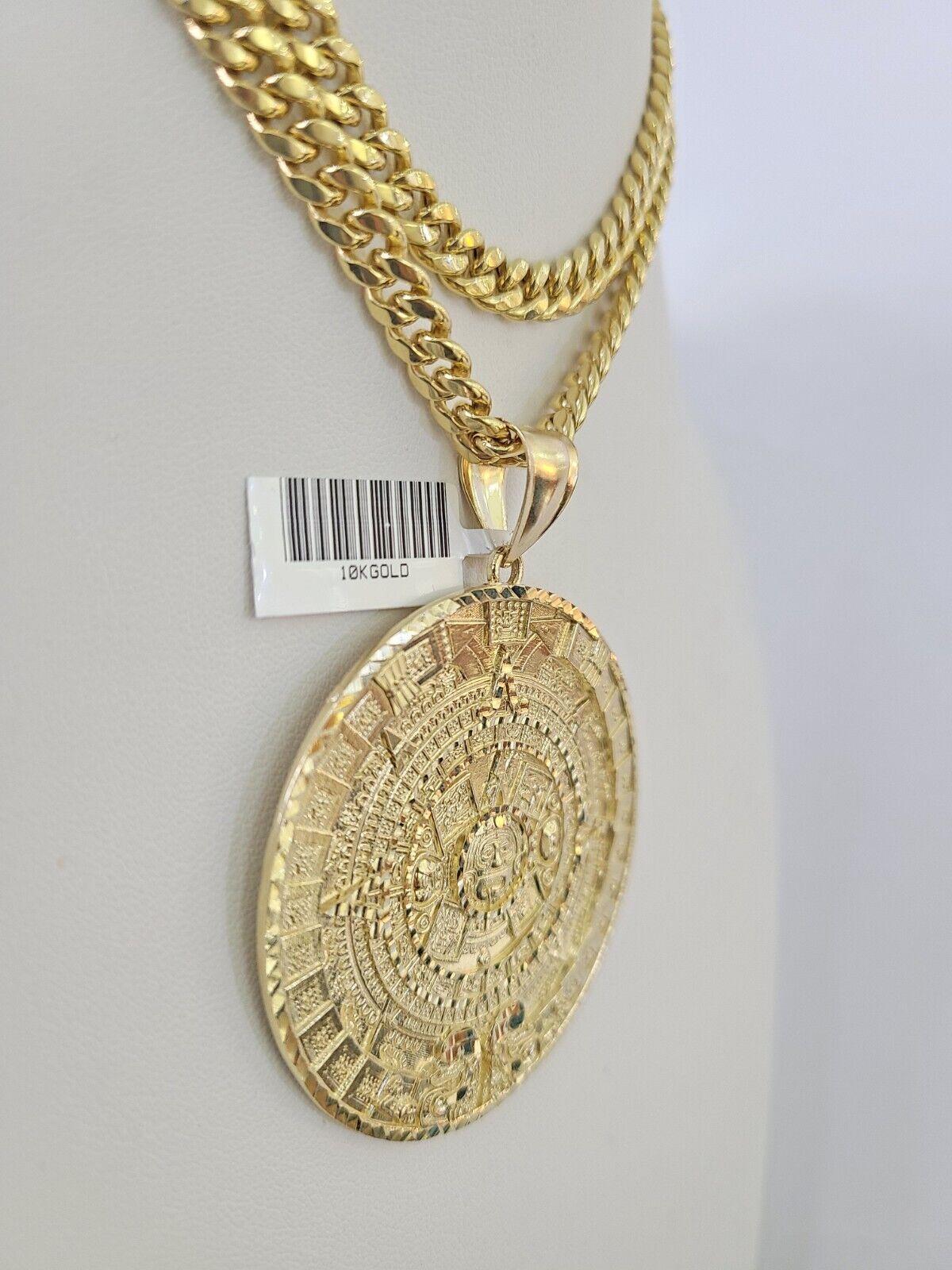 10K Miami Cuban Link Chain Mayan Calendar Pendent Charm 6mm 20"-30" Inch
