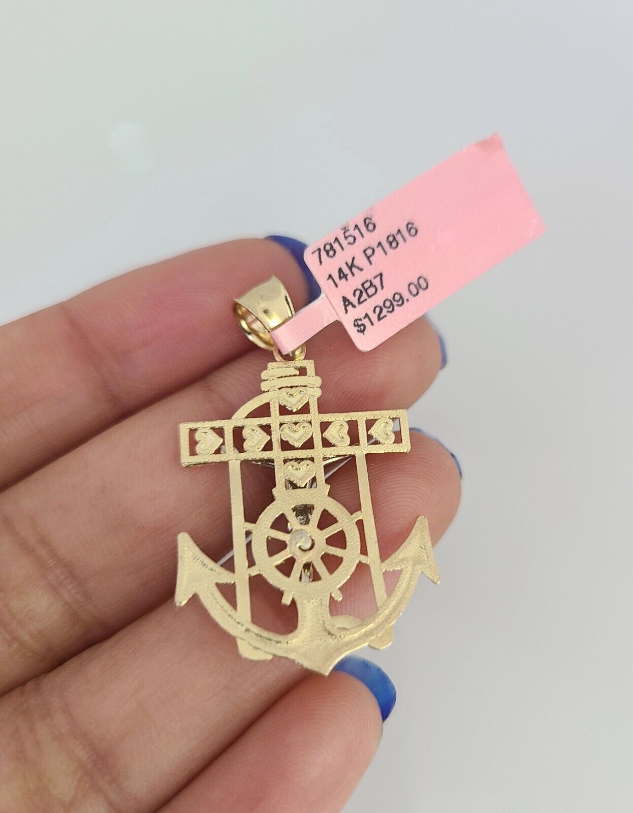 14k Gold Solid Chain Jesus Anchor Pendant Set 14kt Miami Cuban Link 3mm Charm