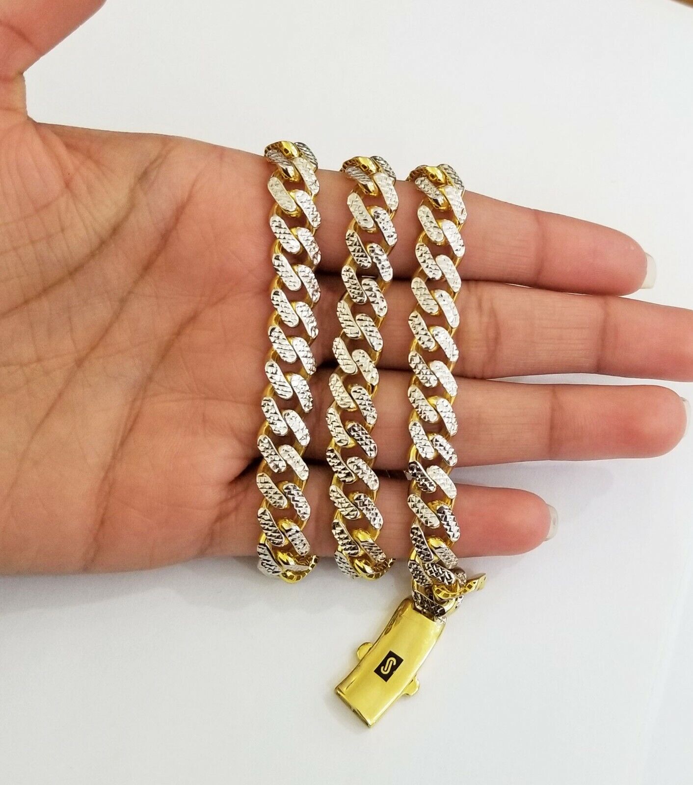 10k Real Gold Monaco Link Chain 22" diamond cut Men women necklace 10kt