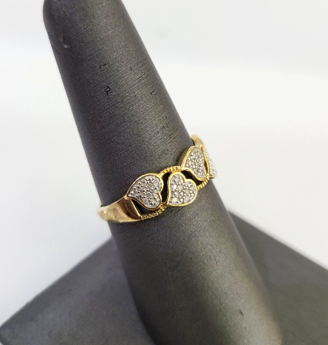 Real 10k Hearts Diamond Ladies Ring Women Casual 10Kt Yellow Gold All Sizes
