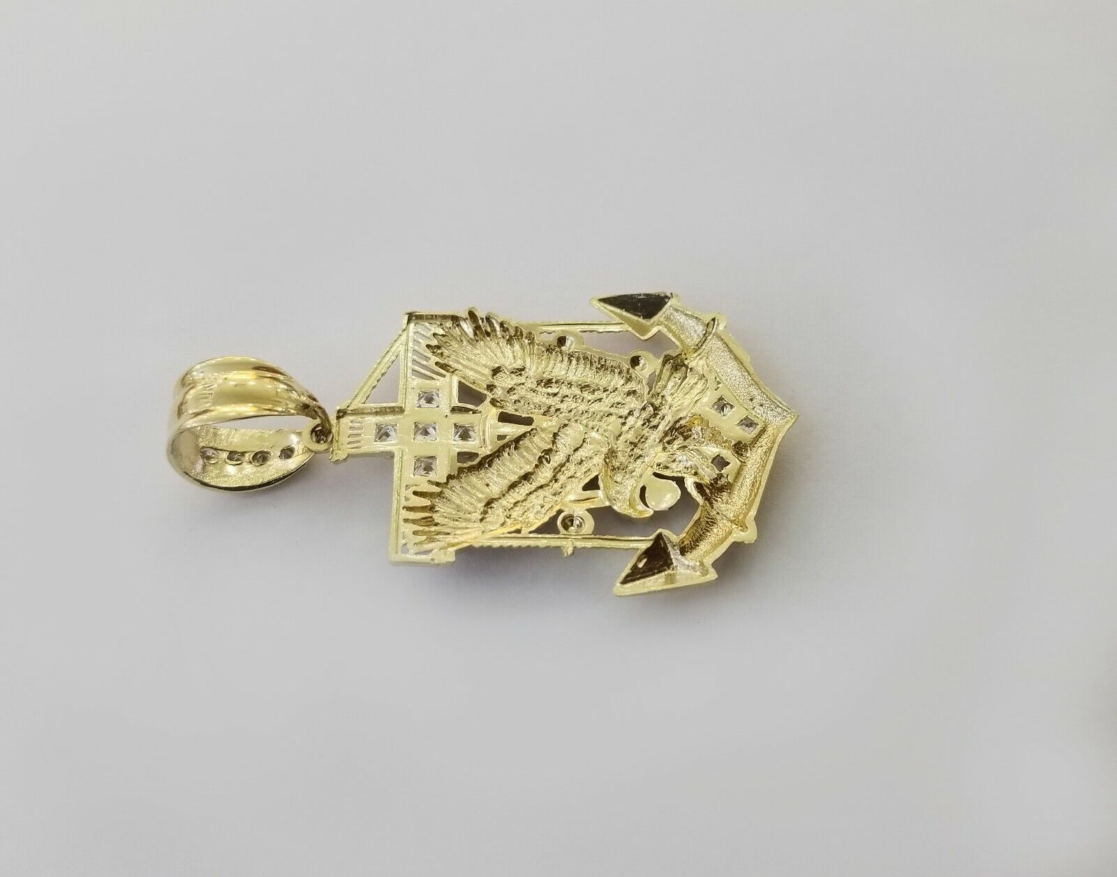 Real 10k Yellow Gold American Eagle Anchor Pendant 2 inches Charm