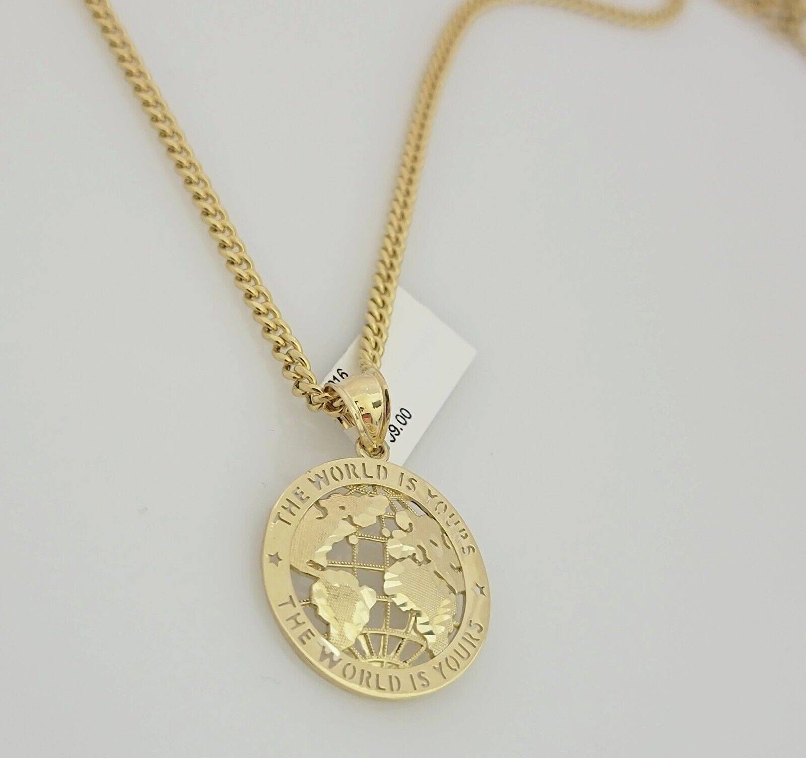 Real 10k Gold Chain Pendant SET World's Your Charm Miami Cuban Link Necklace 22"