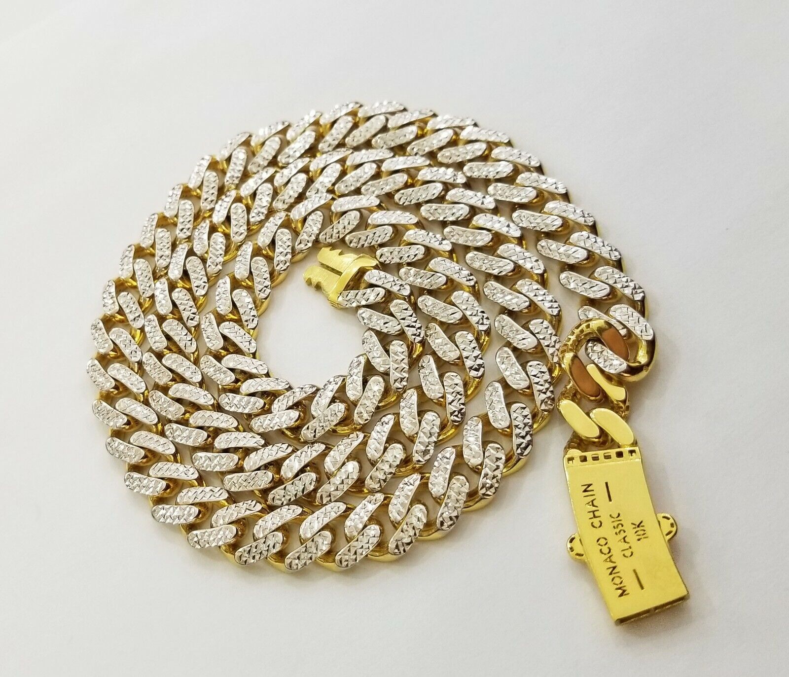10k Real Gold Monaco Link Chain 22" diamond cut Men women necklace 10kt