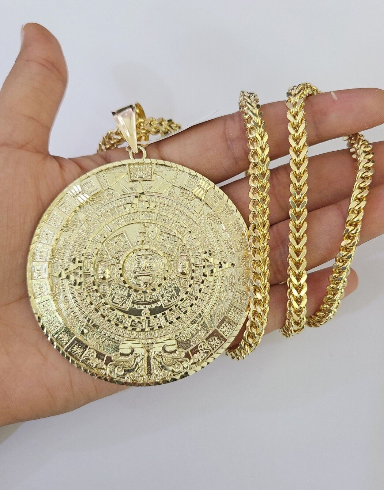 Real 10K Yellow Gold Mayan Calendar Pendant Charm For Men's 10kt