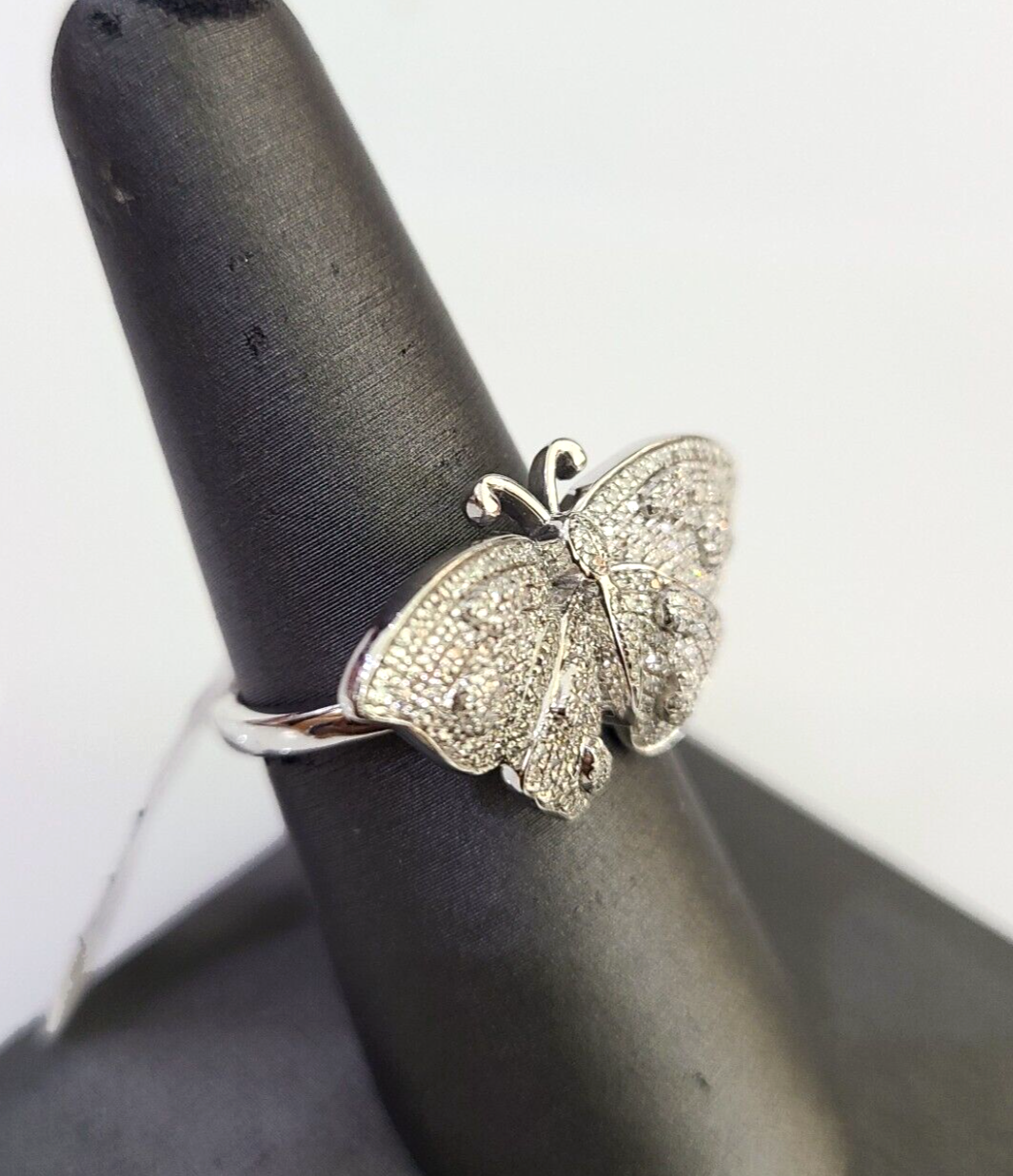 Real 10k Butterfly Diamond Ladies Ring Women Casual 10Kt White Gold All Sizes