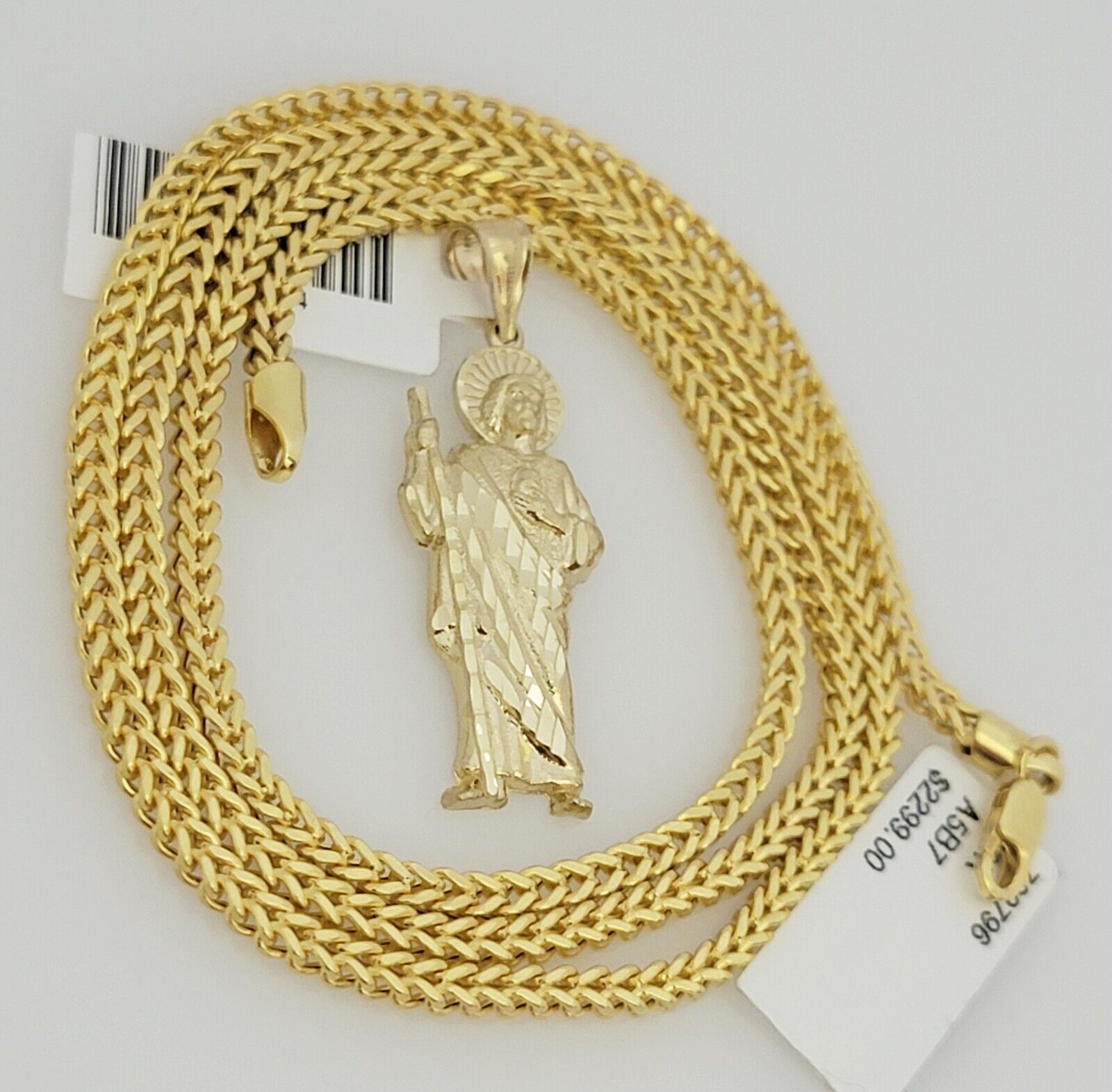 Real 10k Gold Chain Pendant Set Franco Necklace Saint Jude Charm 2.5mm 18"-24"