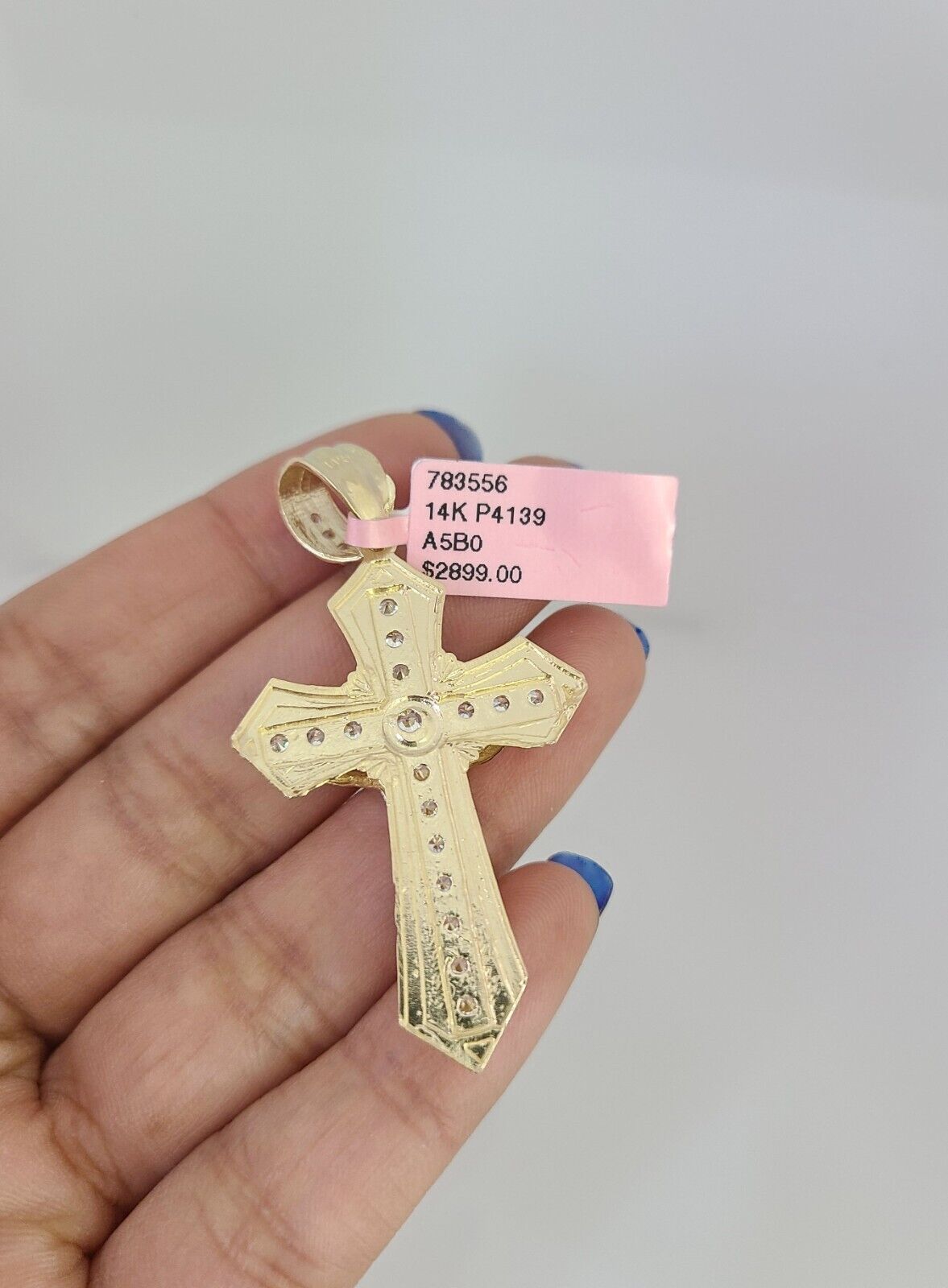 14k Gold Solid Chain Jesus Cross Pendant Set 14kt Miami Cuban Link 3mm Charm