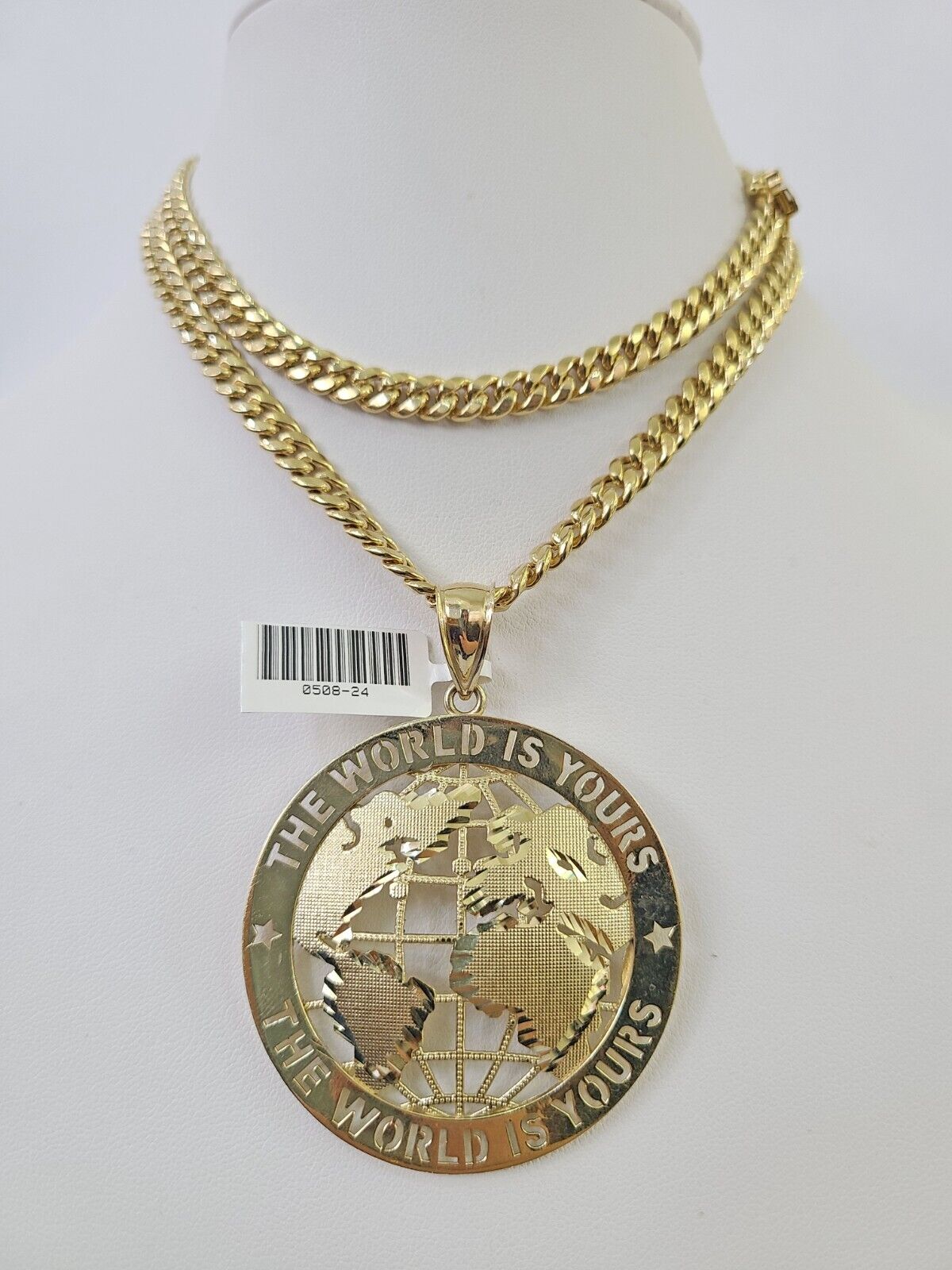 10K Miami Cuban Link Chain World is Yours Pendent Charm 6mm 20"-30" Necklace
