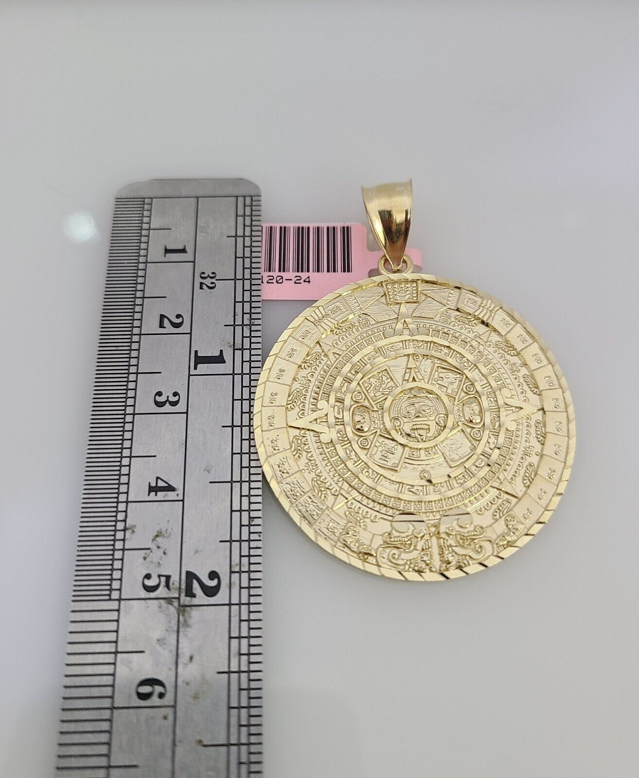 14K Gold Necklace Chain Mayan Calendar Charm Turkish Byzantine 4mm 24" Pendant