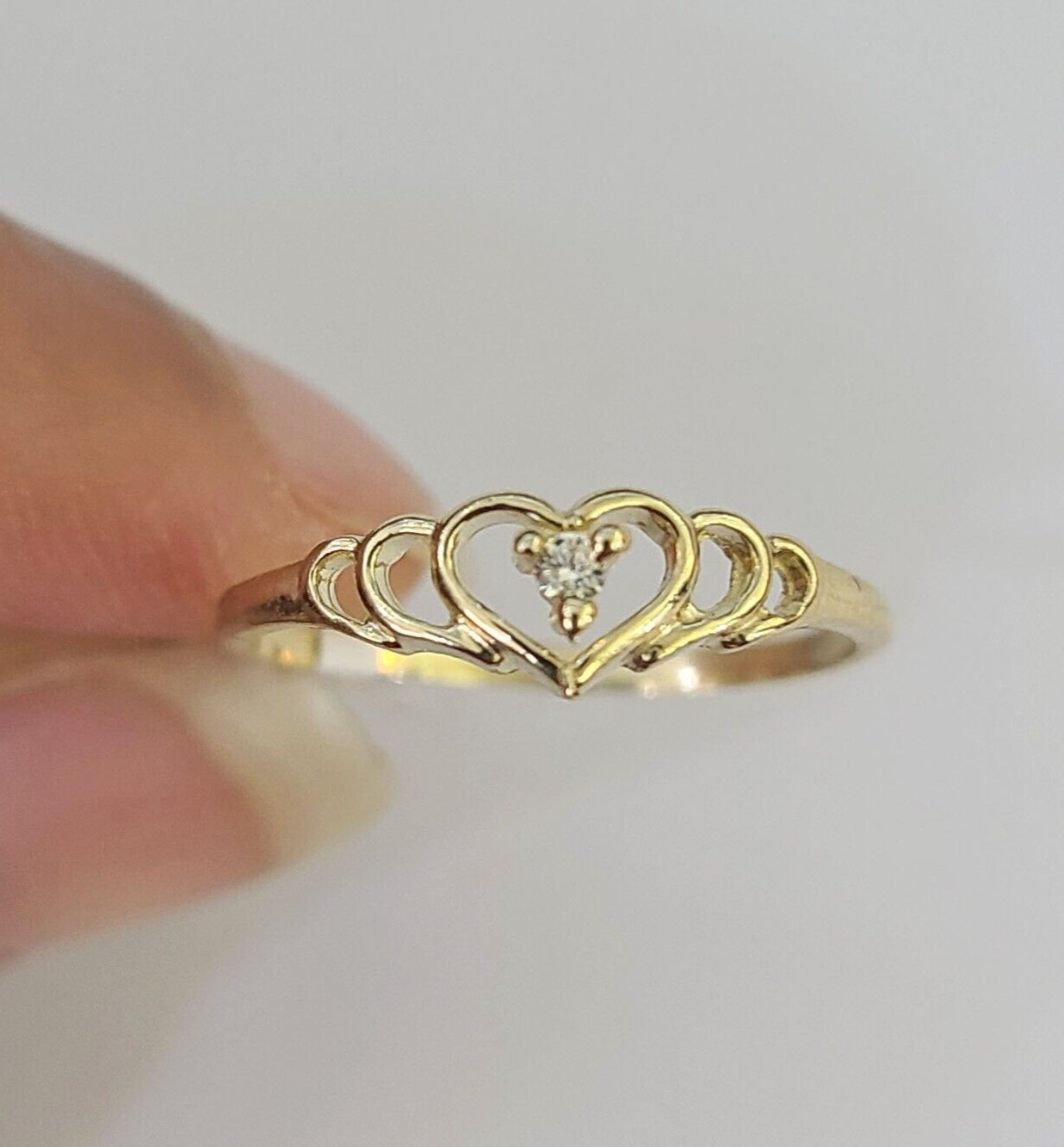 Real 10k Yellow Gold Hearts Ring Wedding Engagement Casual 10Kt Genuine All Sizes