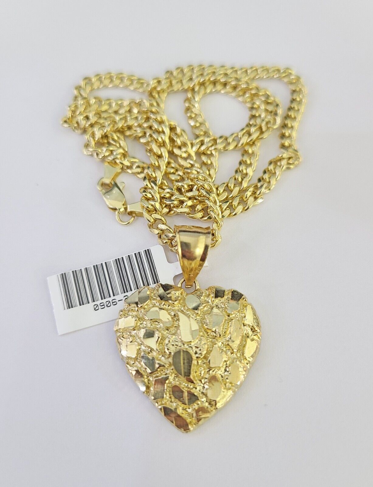 10k Miami Cuban Chain Nugget Heart Charm Set 4mm 18"-28" Necklace Yellow Gold
