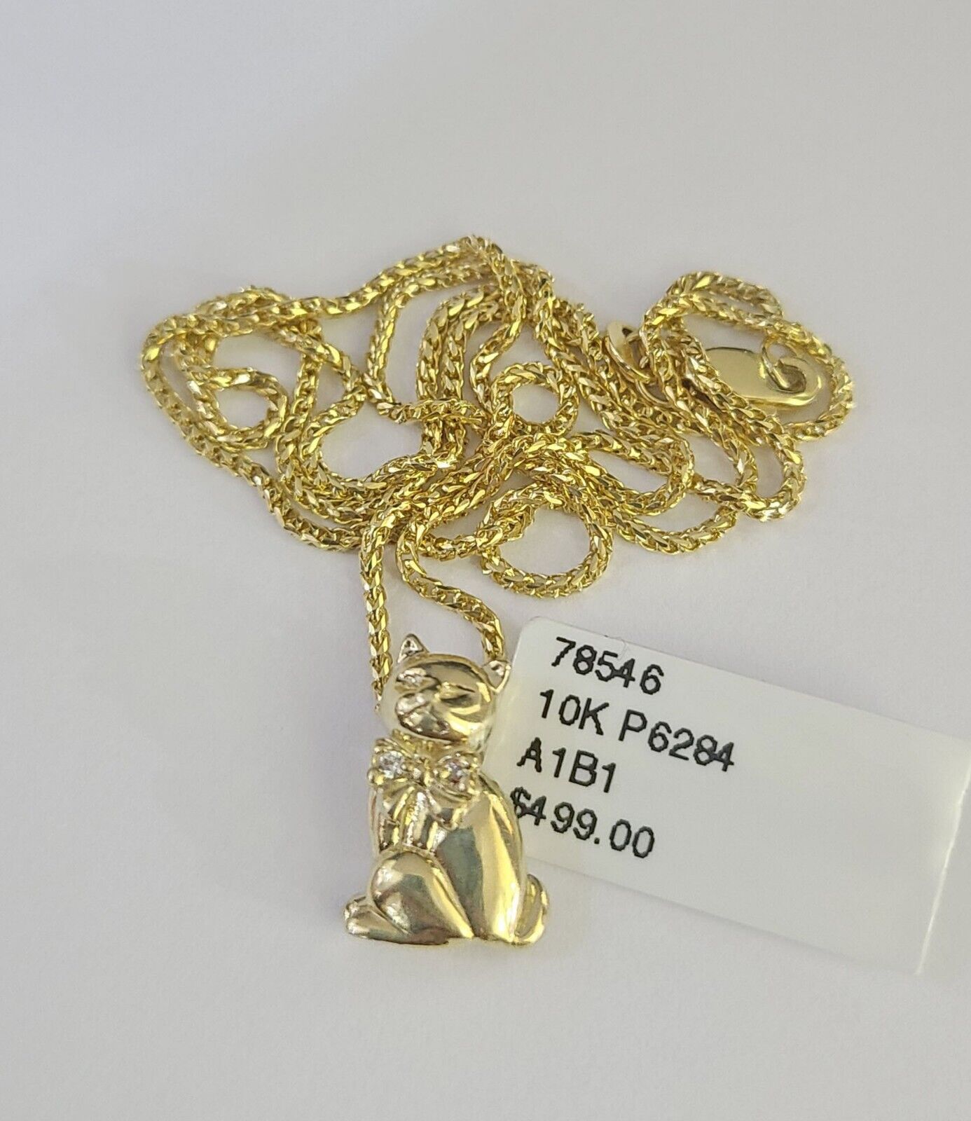 10K Solid Franco Chain Dog Pendant Charm Necklace 16"-22" 1mm Gold Ladies