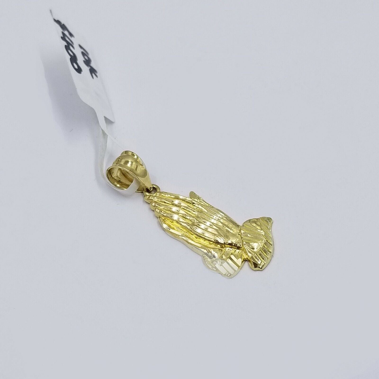 Real 10k Yellow Gold Praying Hand Charm Pendent Rope Chain 2.5mm 18" 20" 22" 24"