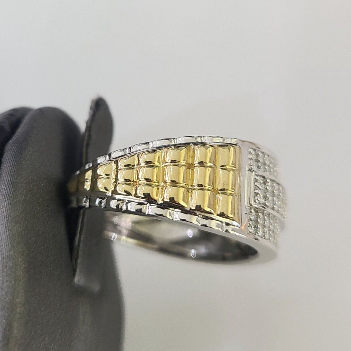 Real 10k Diamond Mens Ring Band Yellow Gold Casual Genuine Natural Wed ...