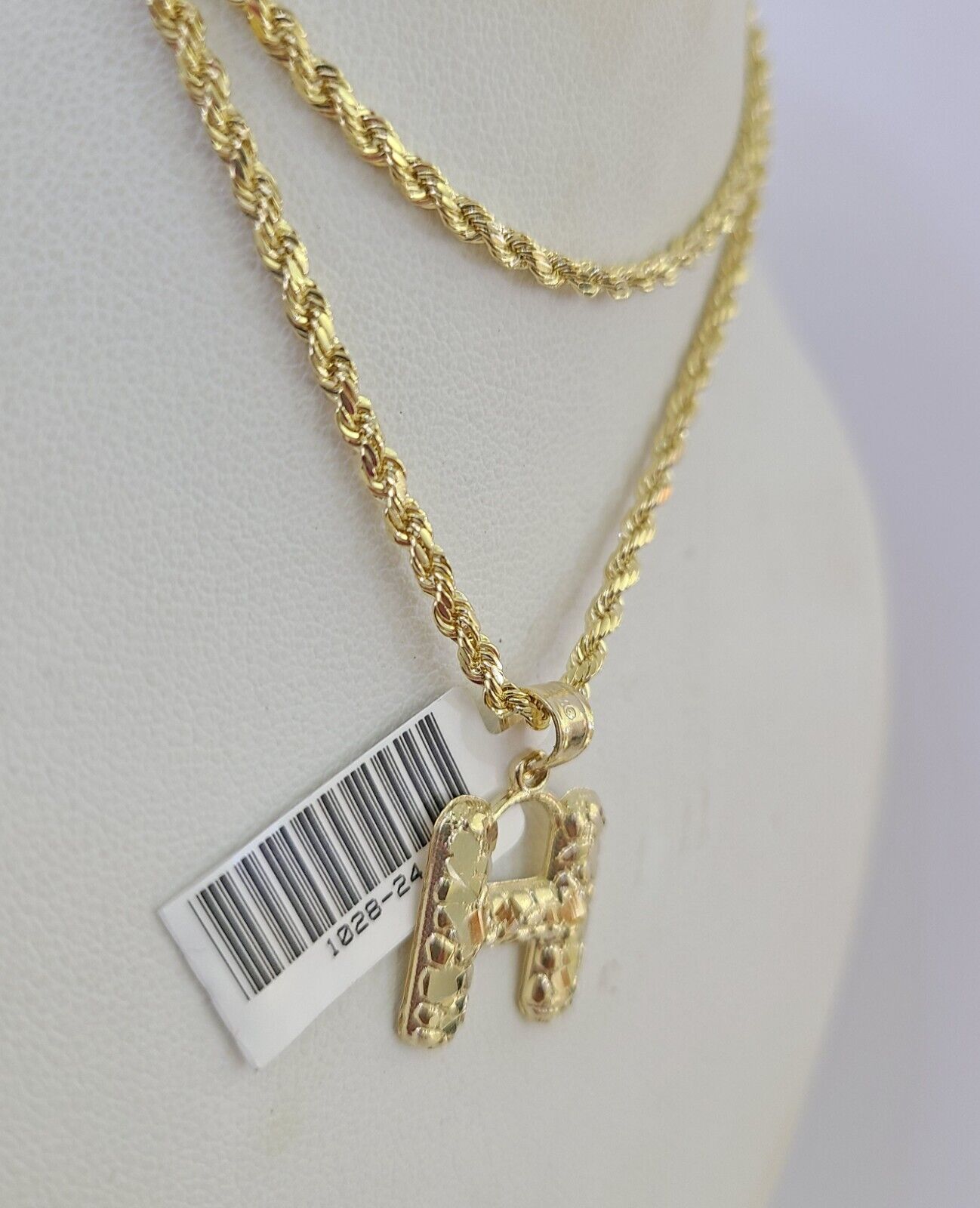 10k Gold Initial H Charm Rope Chain 16"-26" 2.5mm SET Necklace Alphabet Pendant