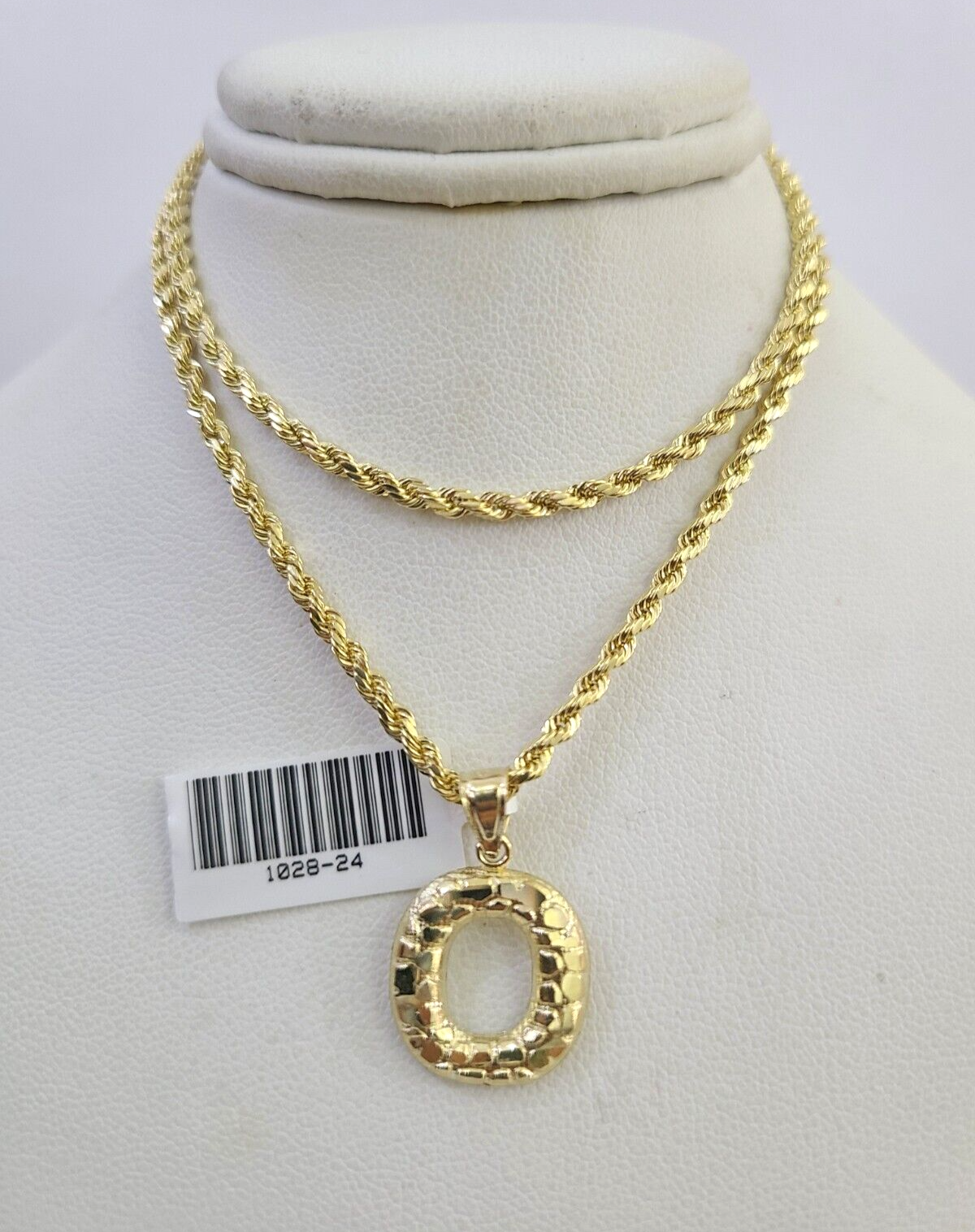 10k Gold Initial O Charm Rope Chain 16"-26" 2.5mm SET Necklace Alphabet Pendant