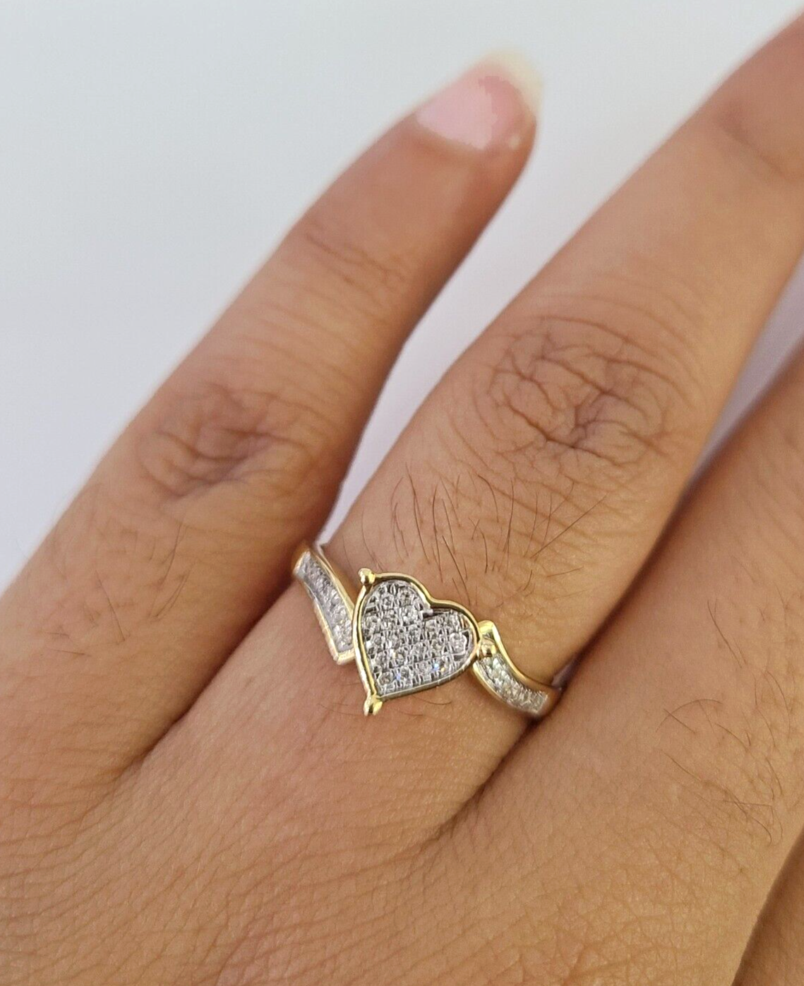 Real 10k Hearts Diamond Ladies Ring Women Casual 10Kt Yellow Gold All Sizes