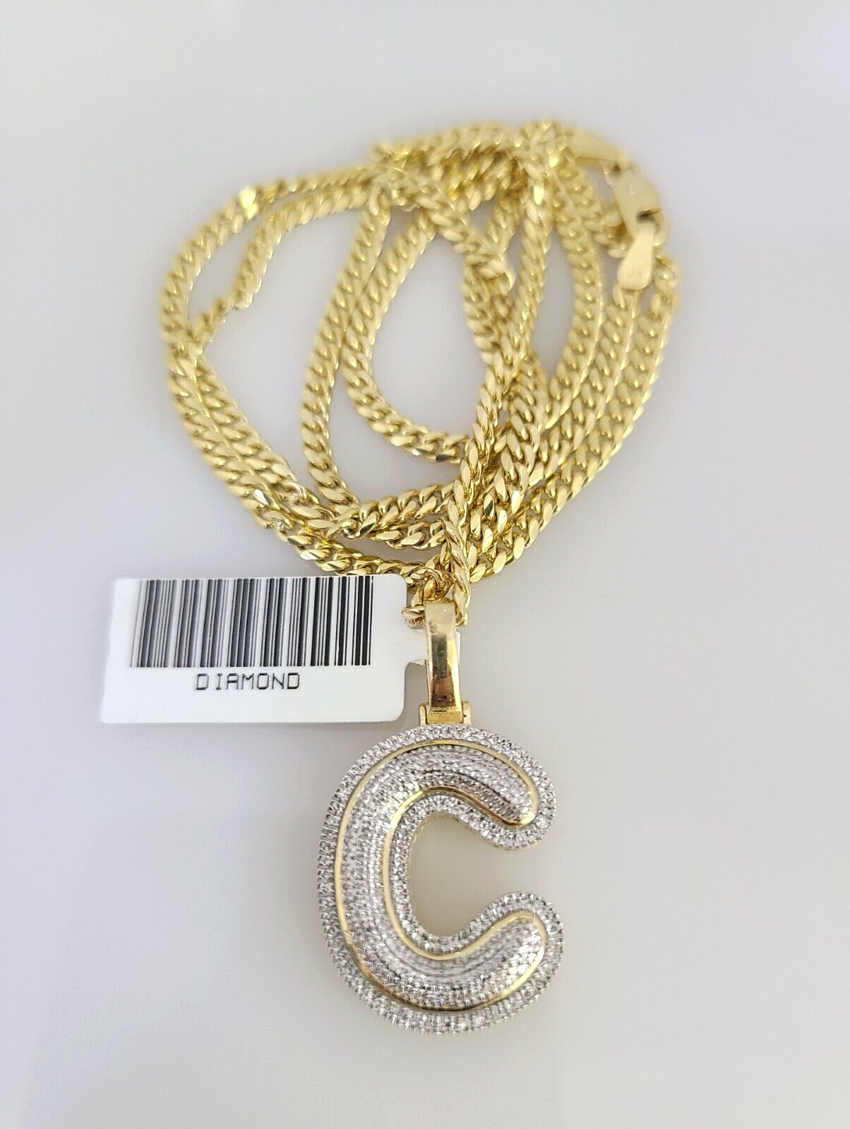 10K Solid Gold Miami Cuban Chain SET Diamond C Initial Charm 18"-26" 2.5mm