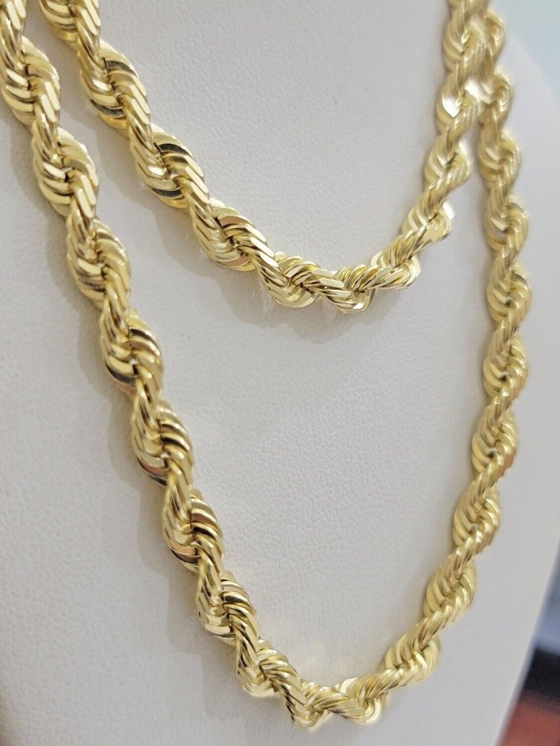Real 10k Gold Necklace 6mm Rope 30 Inch Diamond Cut Solid 10kt Chain For mens