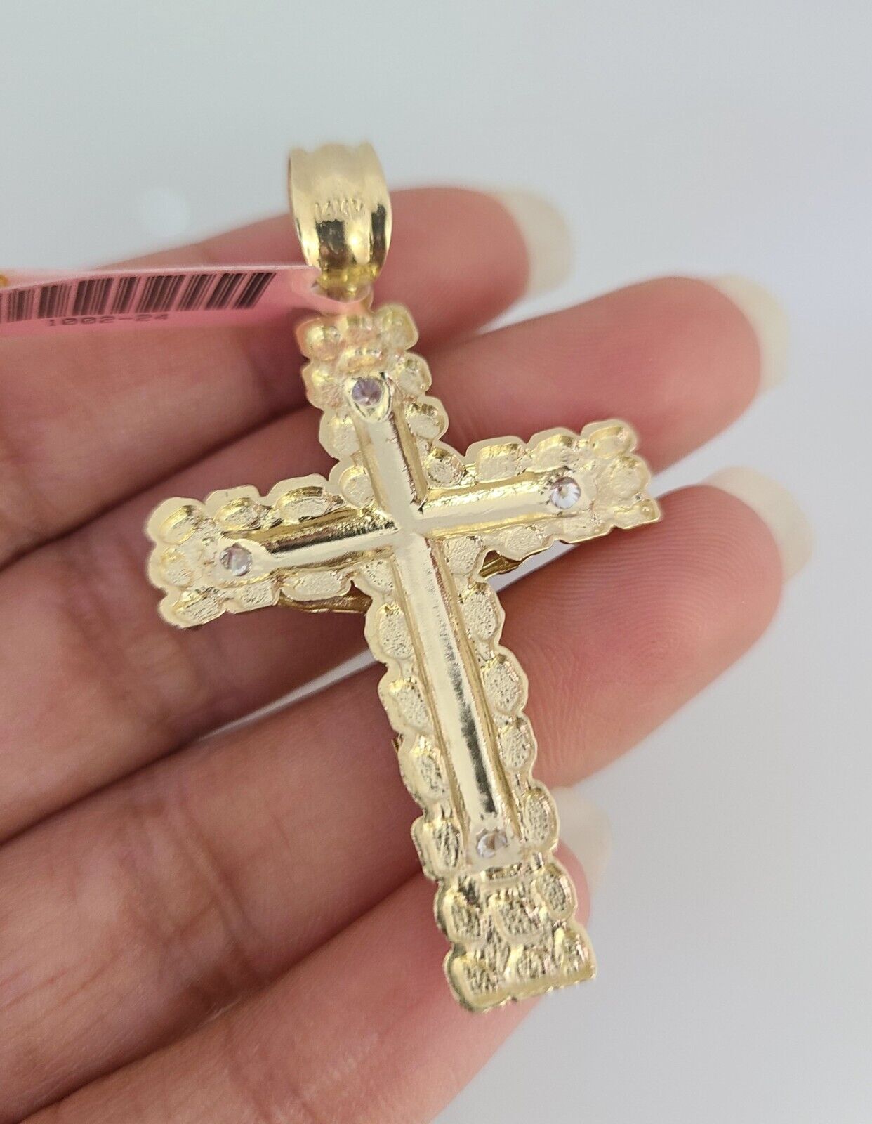 14K Gold Necklace Chain Jesus Nugget Cross Turkish Byzantine 4mm 24" Pendant