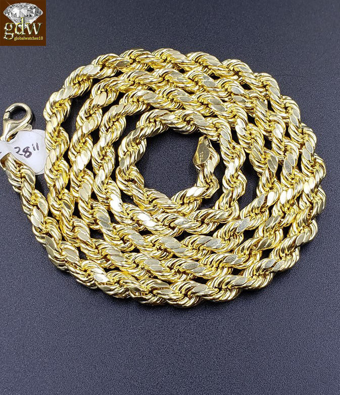 Real 10k Gold Rope Chain Necklace 22" 6mm & Genuine 1.52CT Diamond Cross pendant
