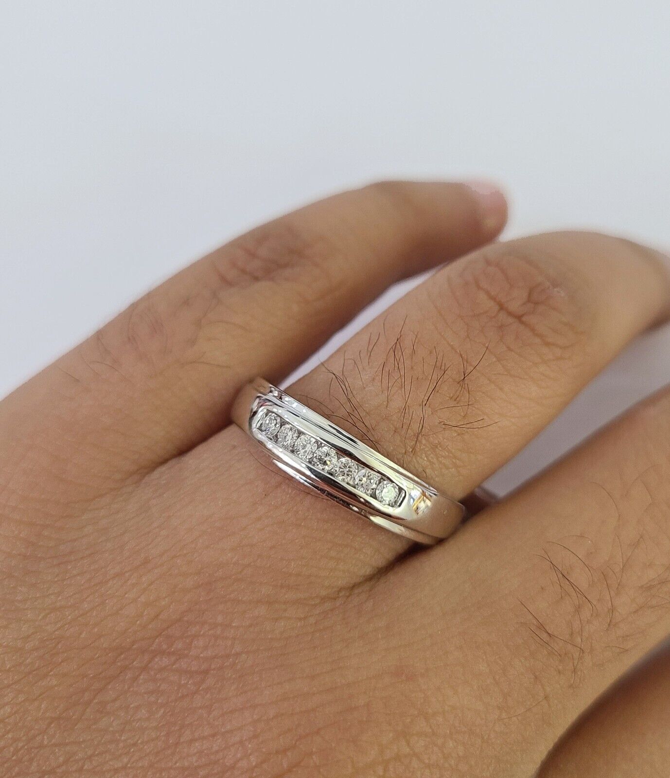 REAL 10k White Gold Diamond Ring Ladies Men Trio SET Wedding Engagement Genuine