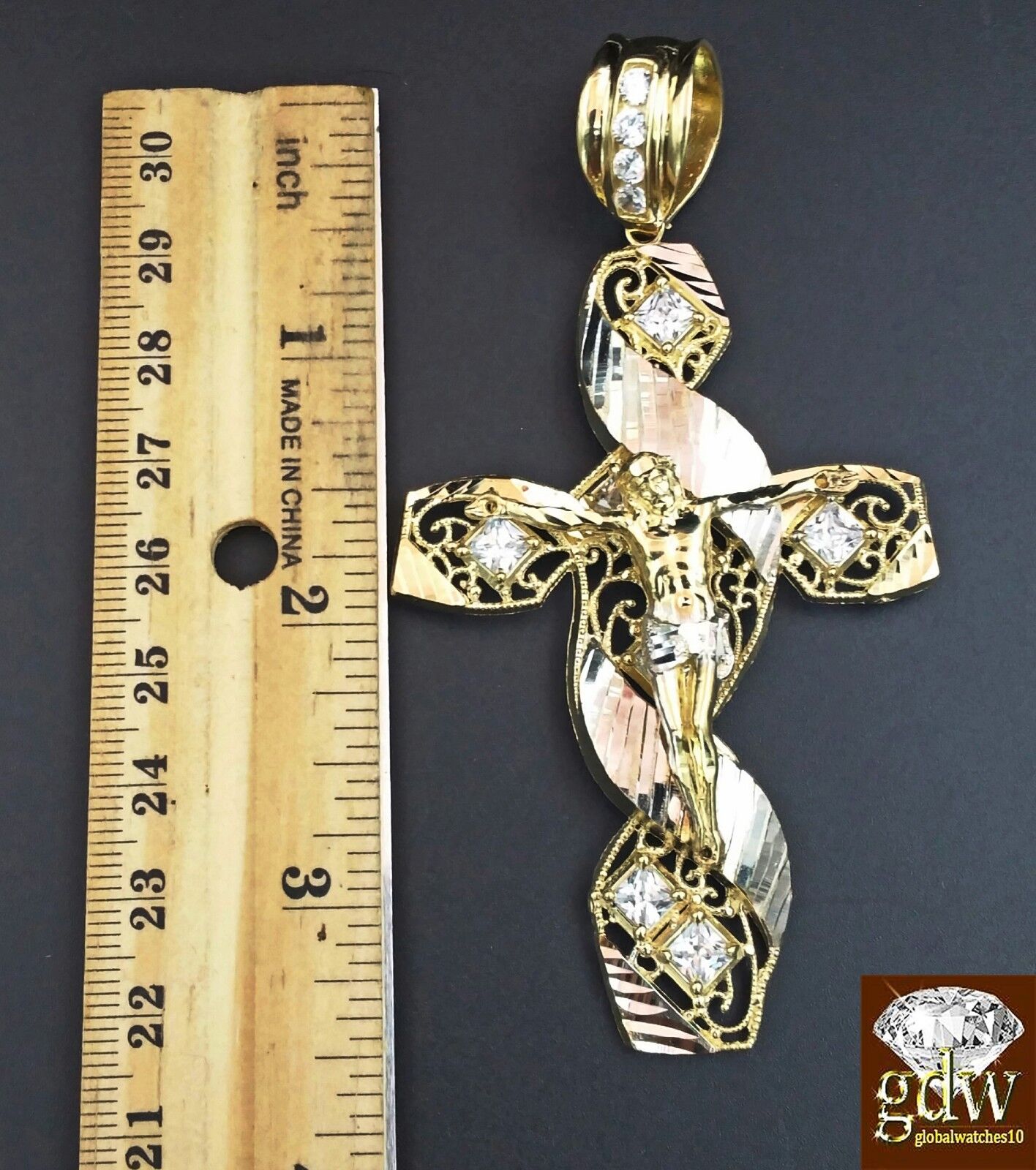 Real 10K Yellow Gold 28" Inch Rope Chain with Jesus Cross Charm Pendant Men