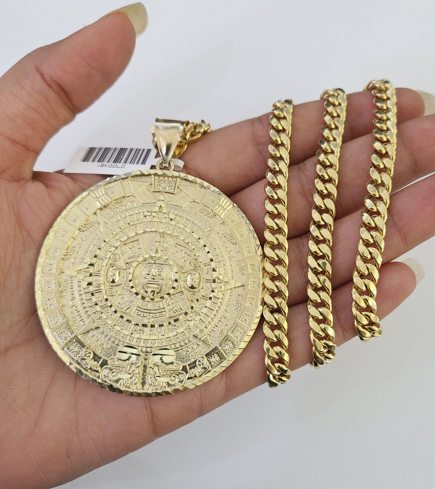 10K Miami Cuban Link Chain Mayan Calendar Pendent Charm 6mm 20"-30" Inch
