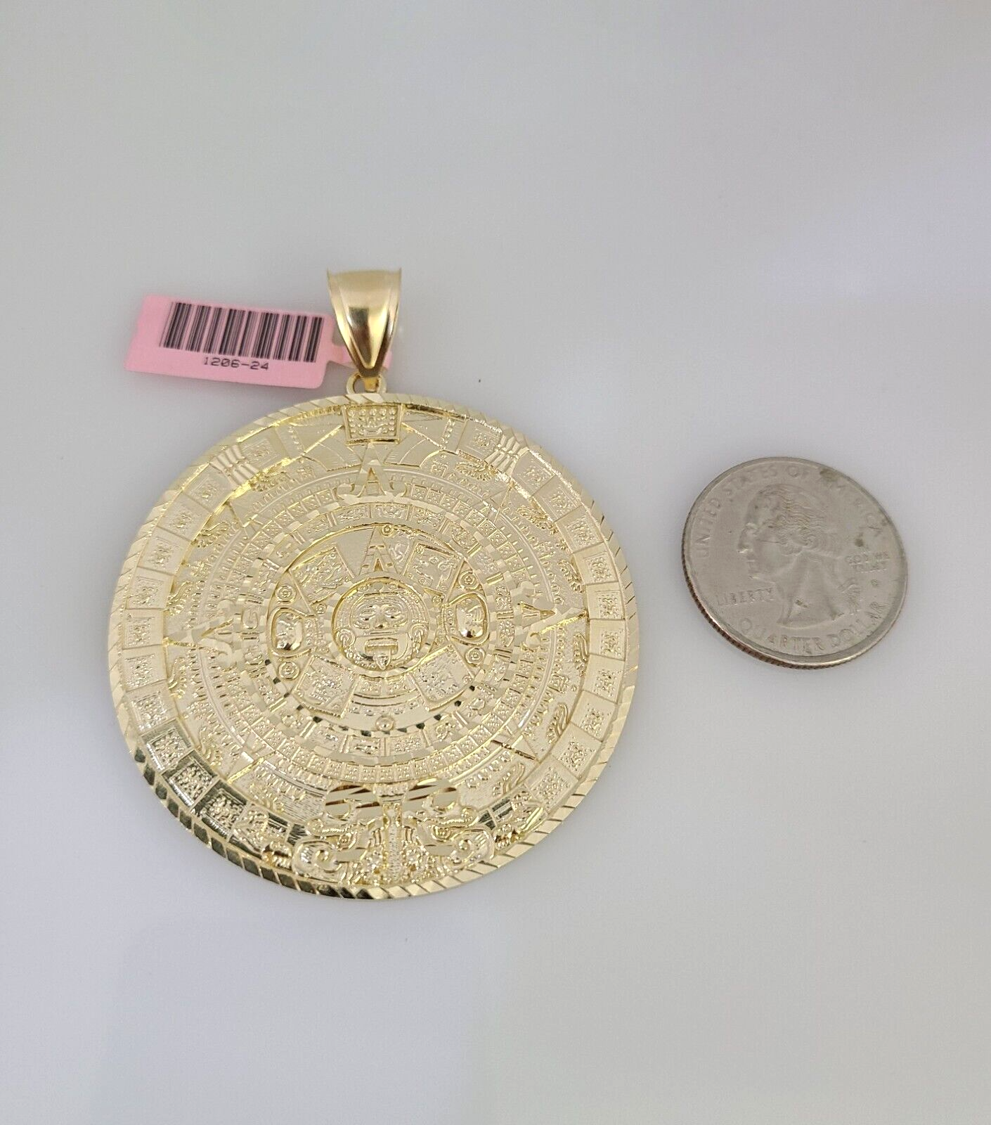 14k Gold Chain Mayan Calendar Charm Solid Cuban Curb 10mm 20"-30" SET Necklace