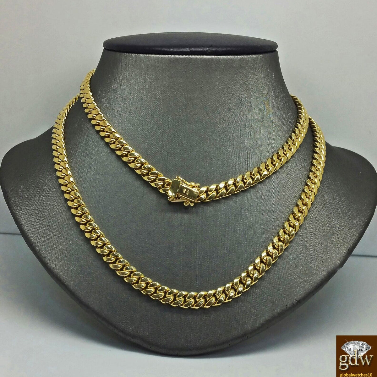 Real 14k Gold Chain Miami Cuban Link Necklace Men's 7mm 26 inch Box Lo ...