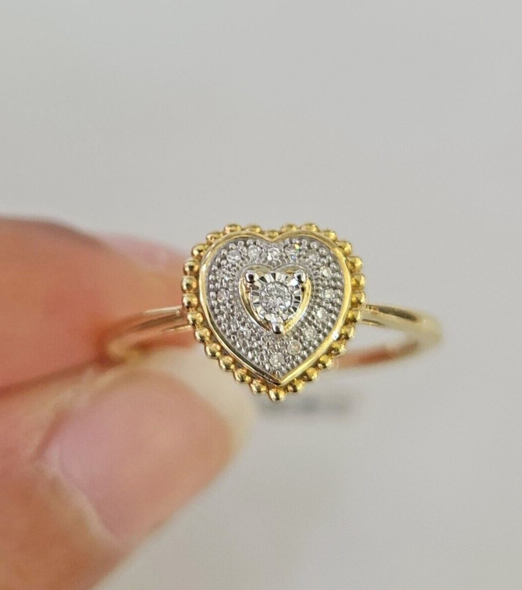 Real 10k Hearts Diamond Ladies Ring Women Casual 10Kt Yellow Gold All Sizes