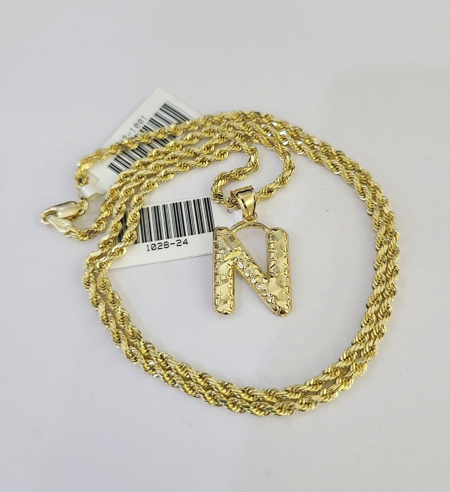 10k Gold Initial N Charm Rope Chain 16"-26" 2.5mm SET Necklace Alphabet Pendant