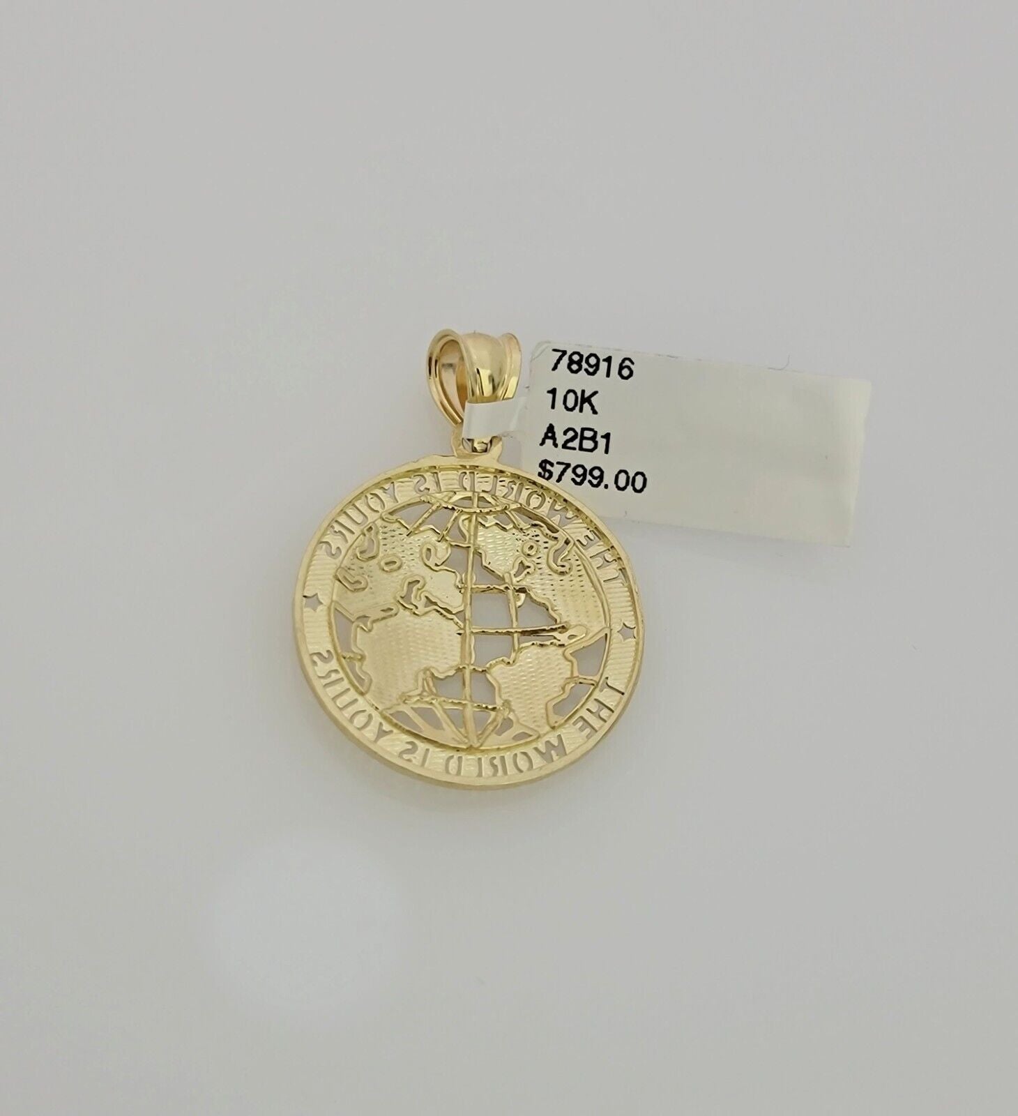 Real 10k Gold Chain Pendant SET World Is Your Charm  Rope Necklace 3mm 24 Inch