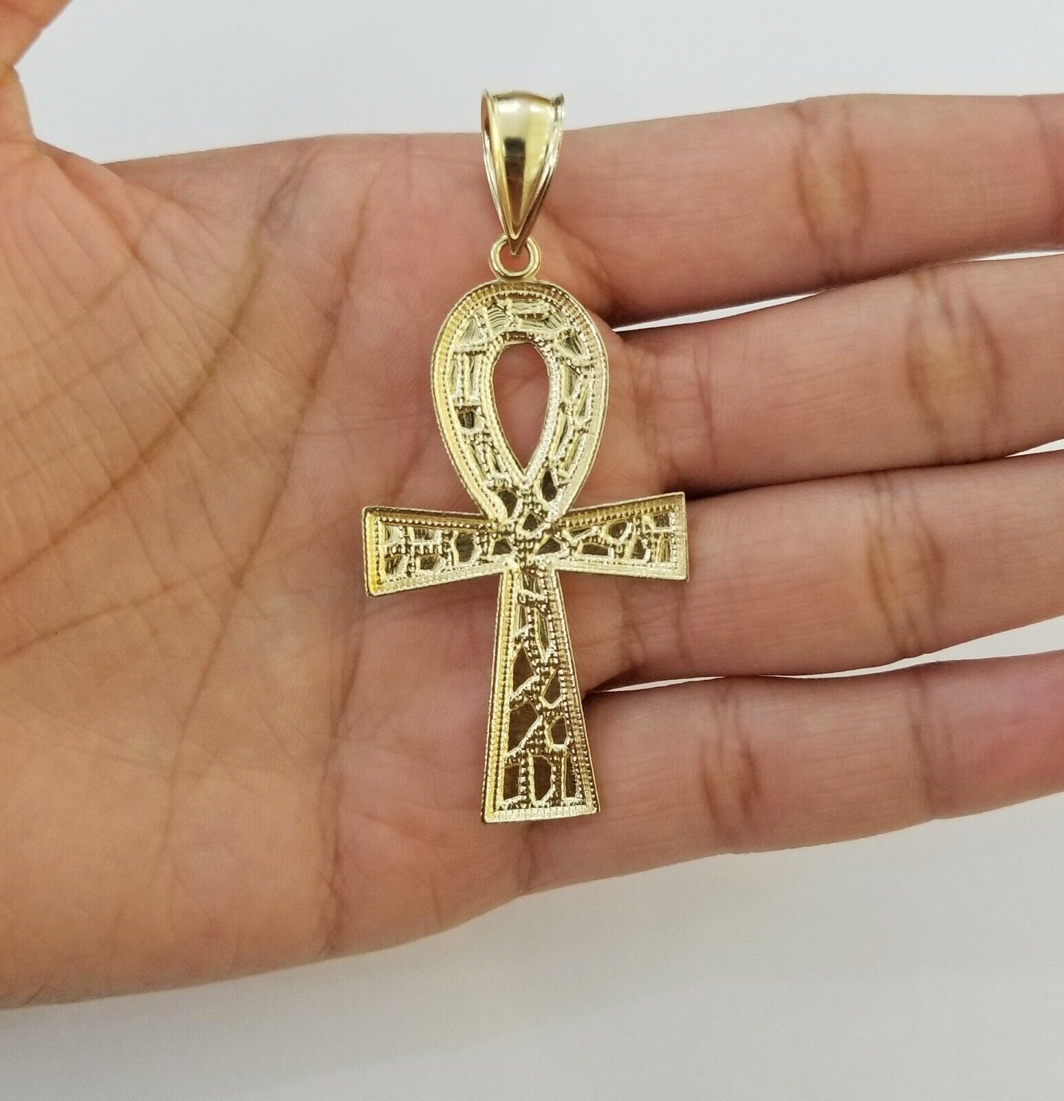 10k Nugget Style Yellow Gold Cross Pendant Real 10kt Mens Jesus Cross Pendant