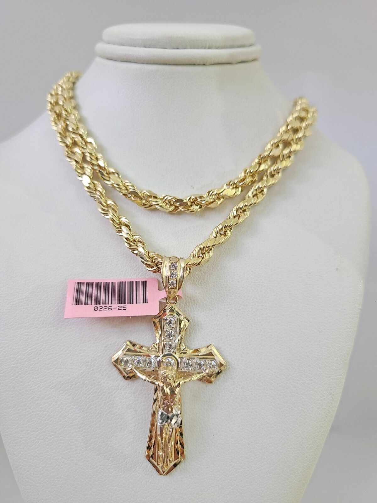 14k Gold Rope Chain Necklace Jesus Cross Charm Pendant Set 18"-28" inch 6mm