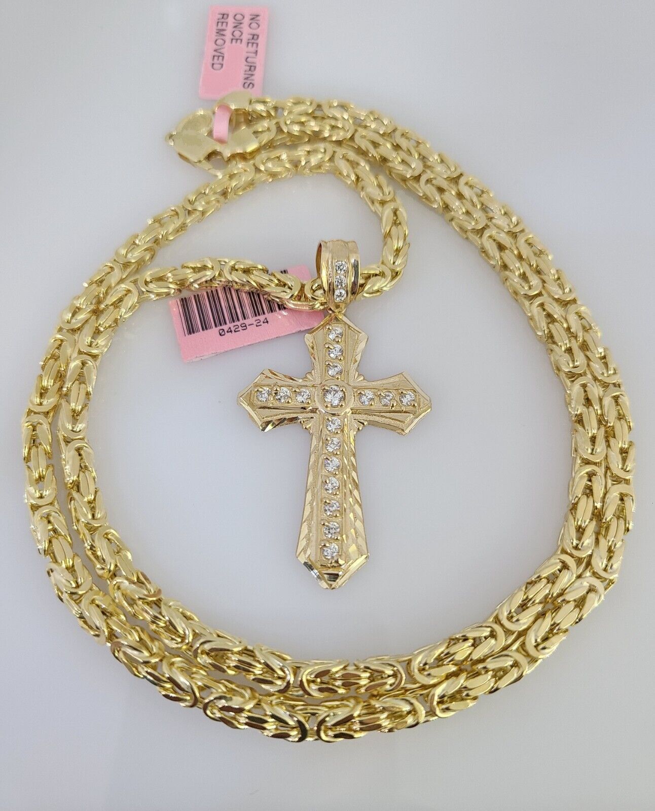 14K Gold Necklace Chain Jesus Cross Charm Turkish Byzantine 4mm 24" Pendant