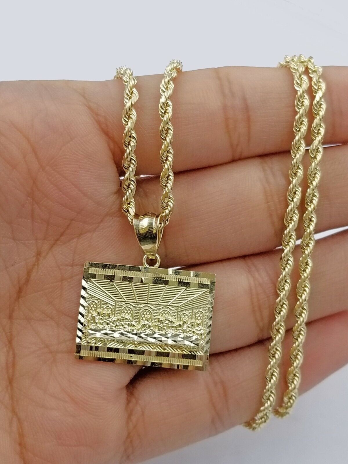 10k 2.5mm Rope Gold Last supper Charm Pendant Chain 18" 20" 22" 24" 26"