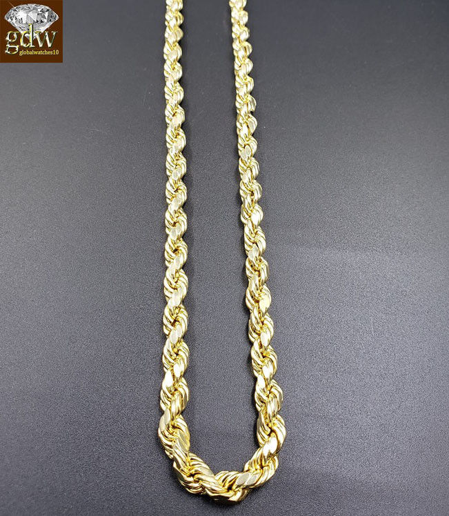 Real 10k Gold Rope Chain Necklace 22" 6mm & Genuine 1.52CT Diamond Cross pendant
