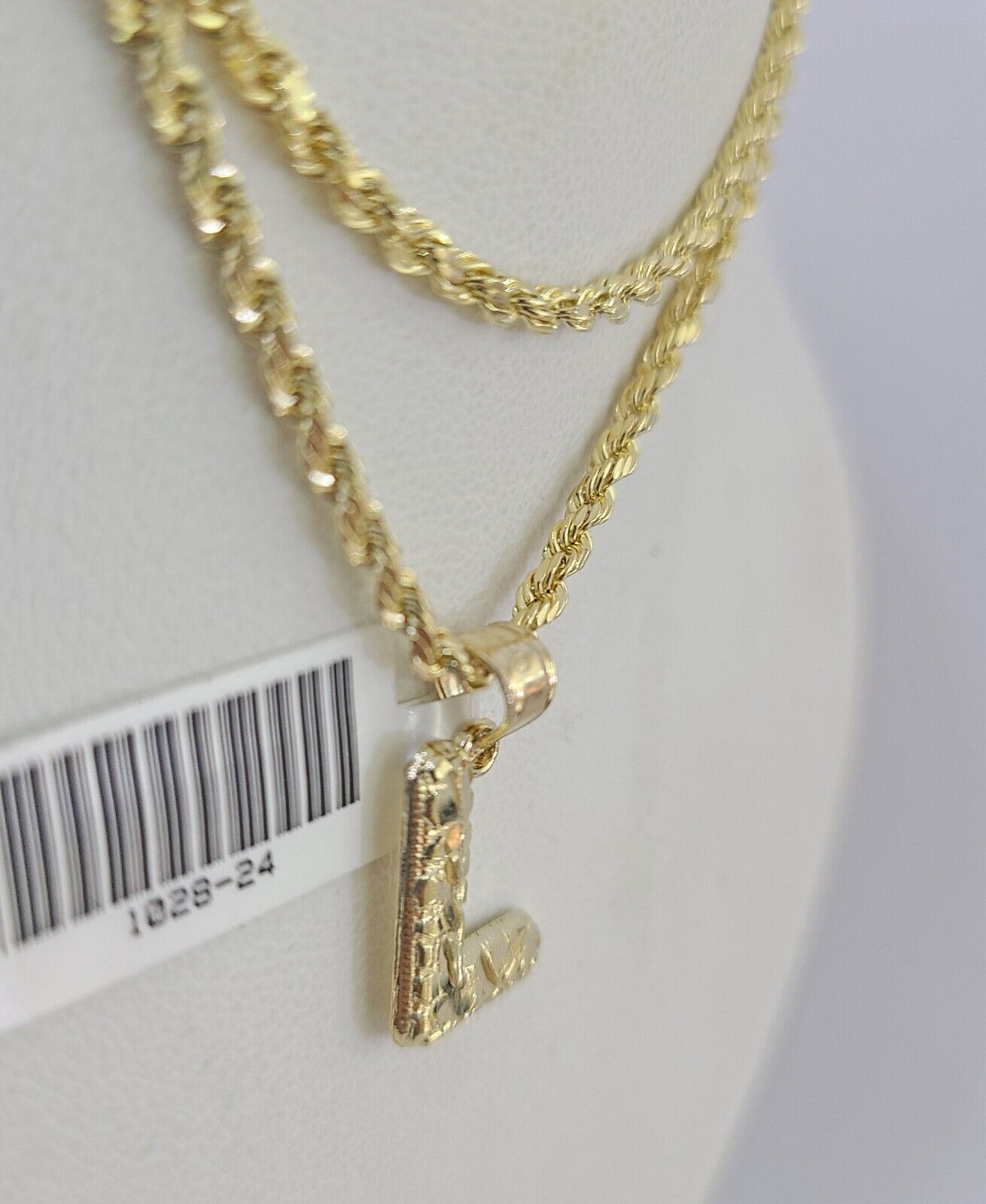 10k Gold Initial L Charm Rope Chain 16"-26" 2.5mm SET Necklace Alphabet Pendant