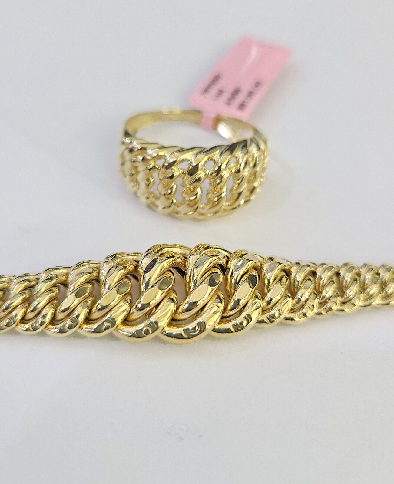 14K Gold Princesa Ring Bracelet 7" 7mm Real Yellow SET Flat Byzantine Link 14Kt All Sizes
